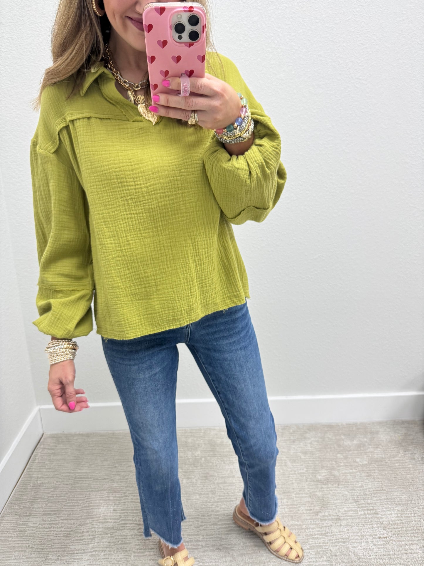 Lime Gauze Long Sleeve Top FS