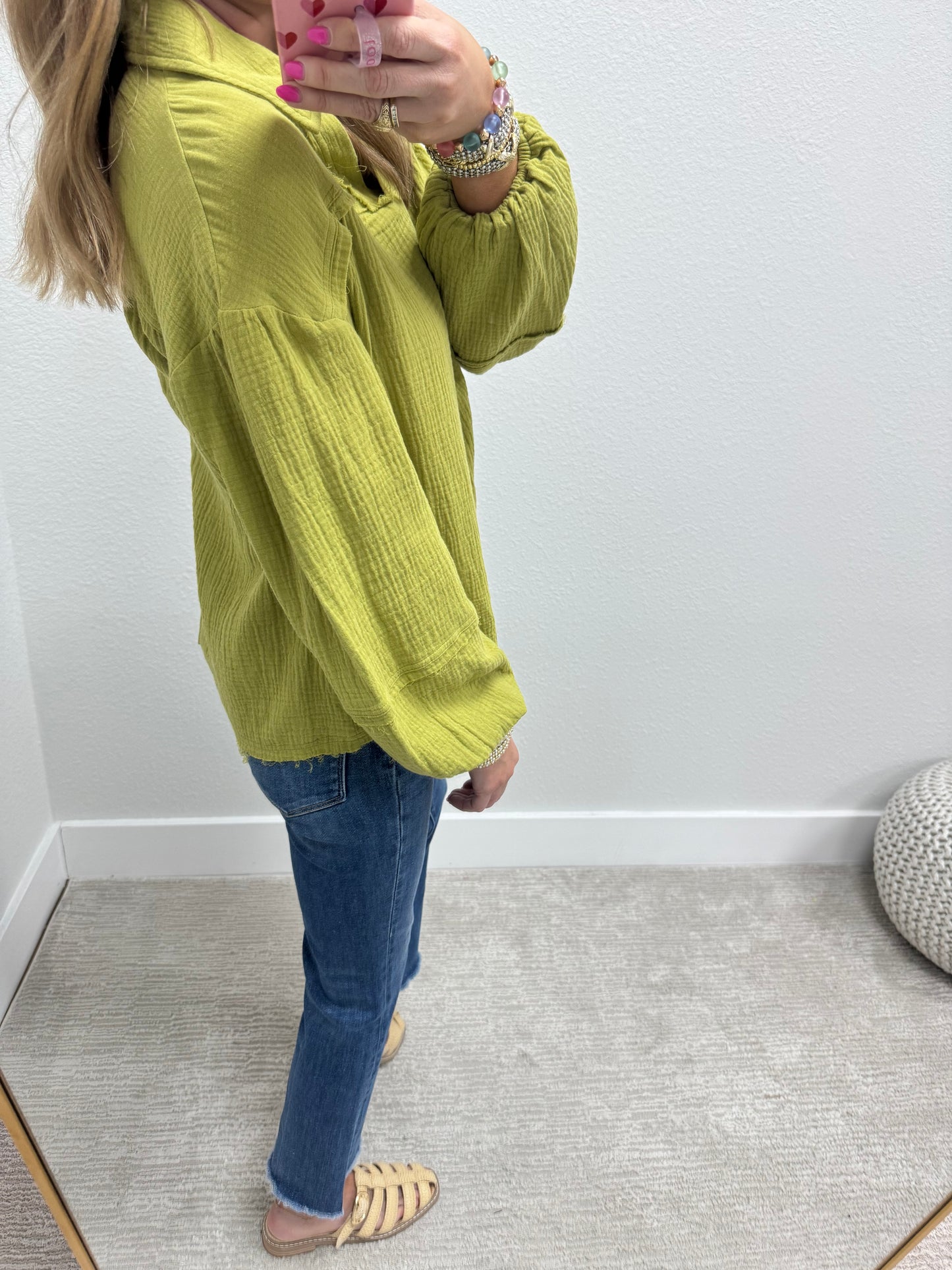 Lime Gauze Long Sleeve Top