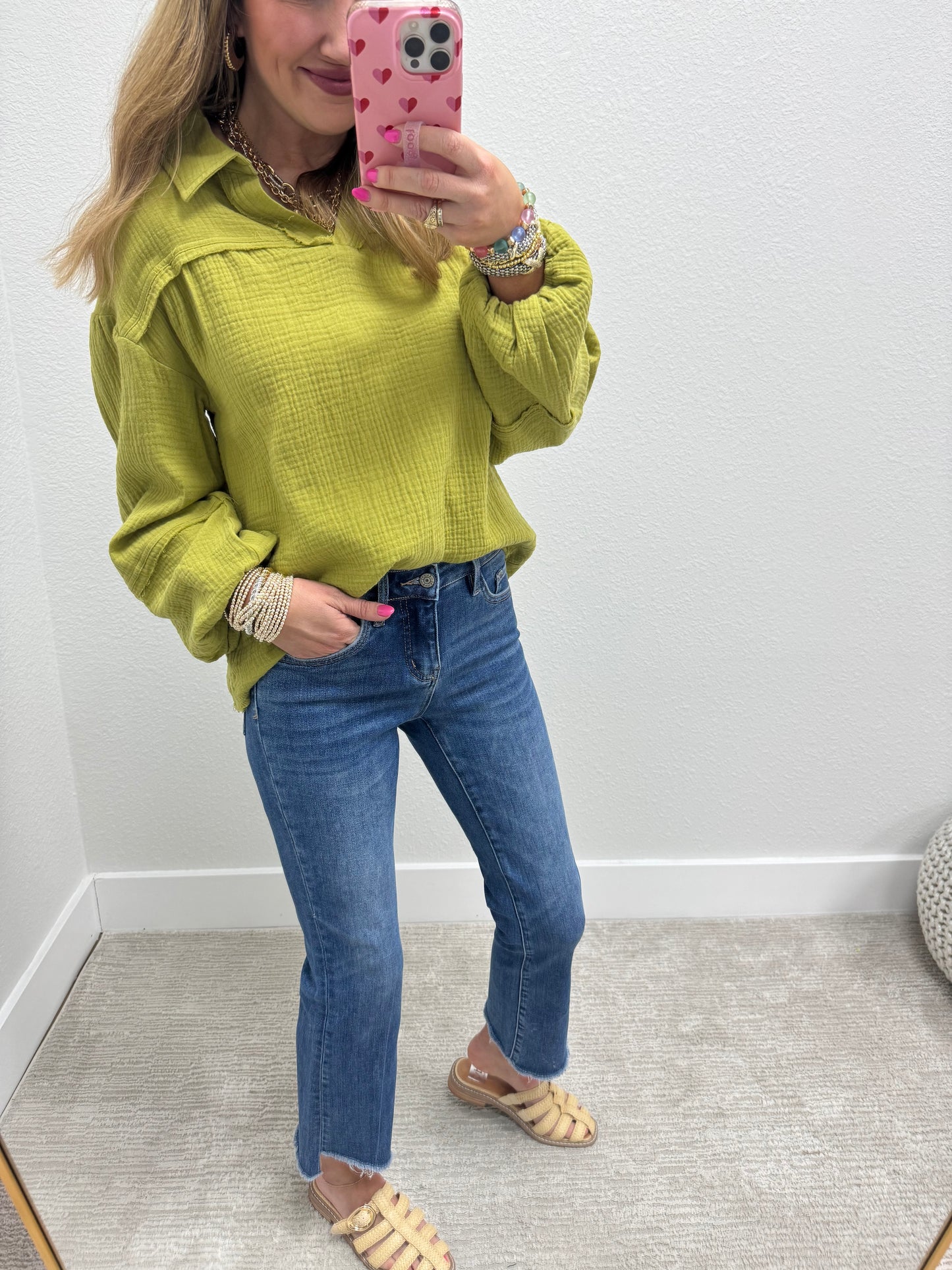 Lime Gauze Long Sleeve Top