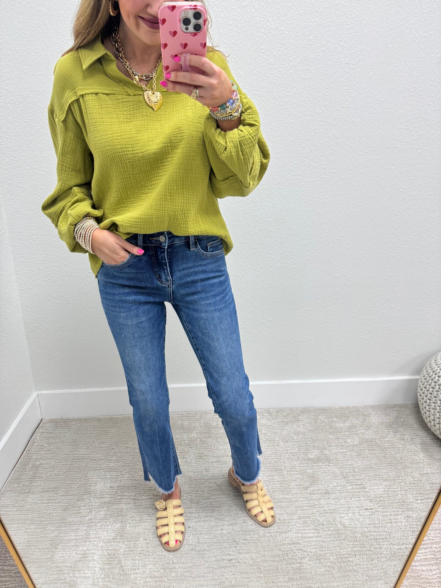 Lime Gauze Long Sleeve Top