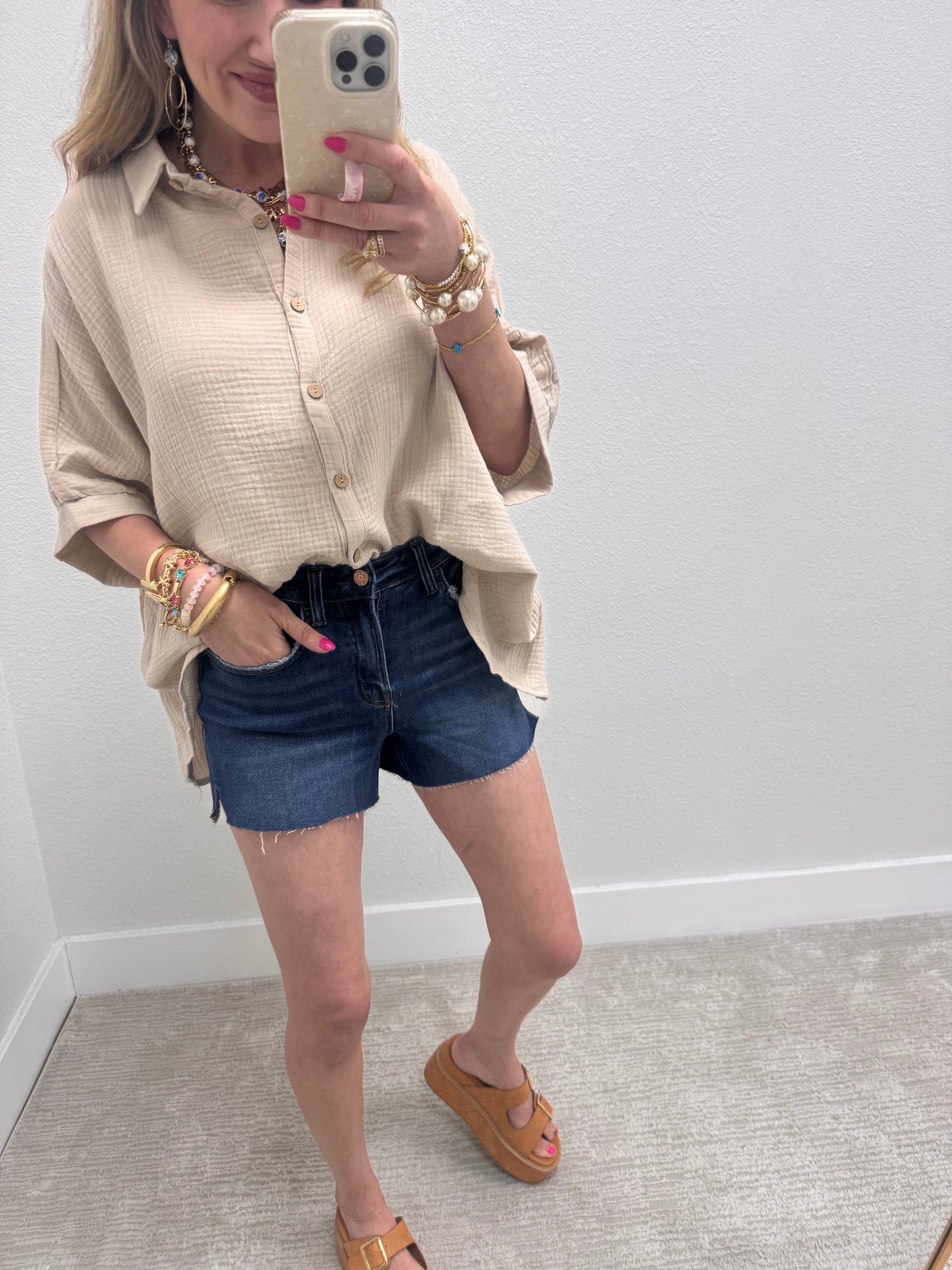Dark Wash Vervet High Rise Side Slit A Line Denim Shorts