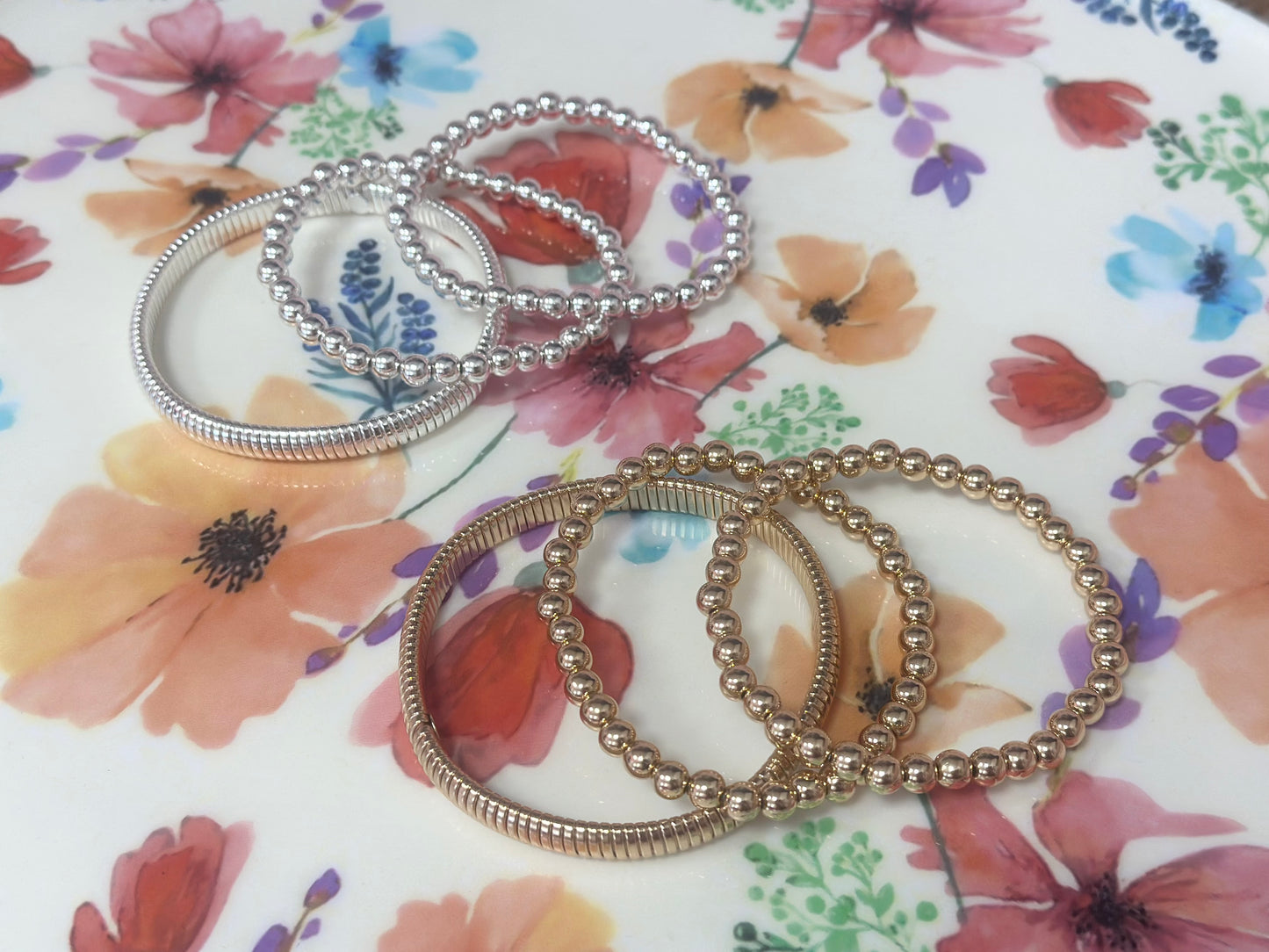 Set of Three Bangle Water Resistant Bracelets ( Silver & Gold) FS