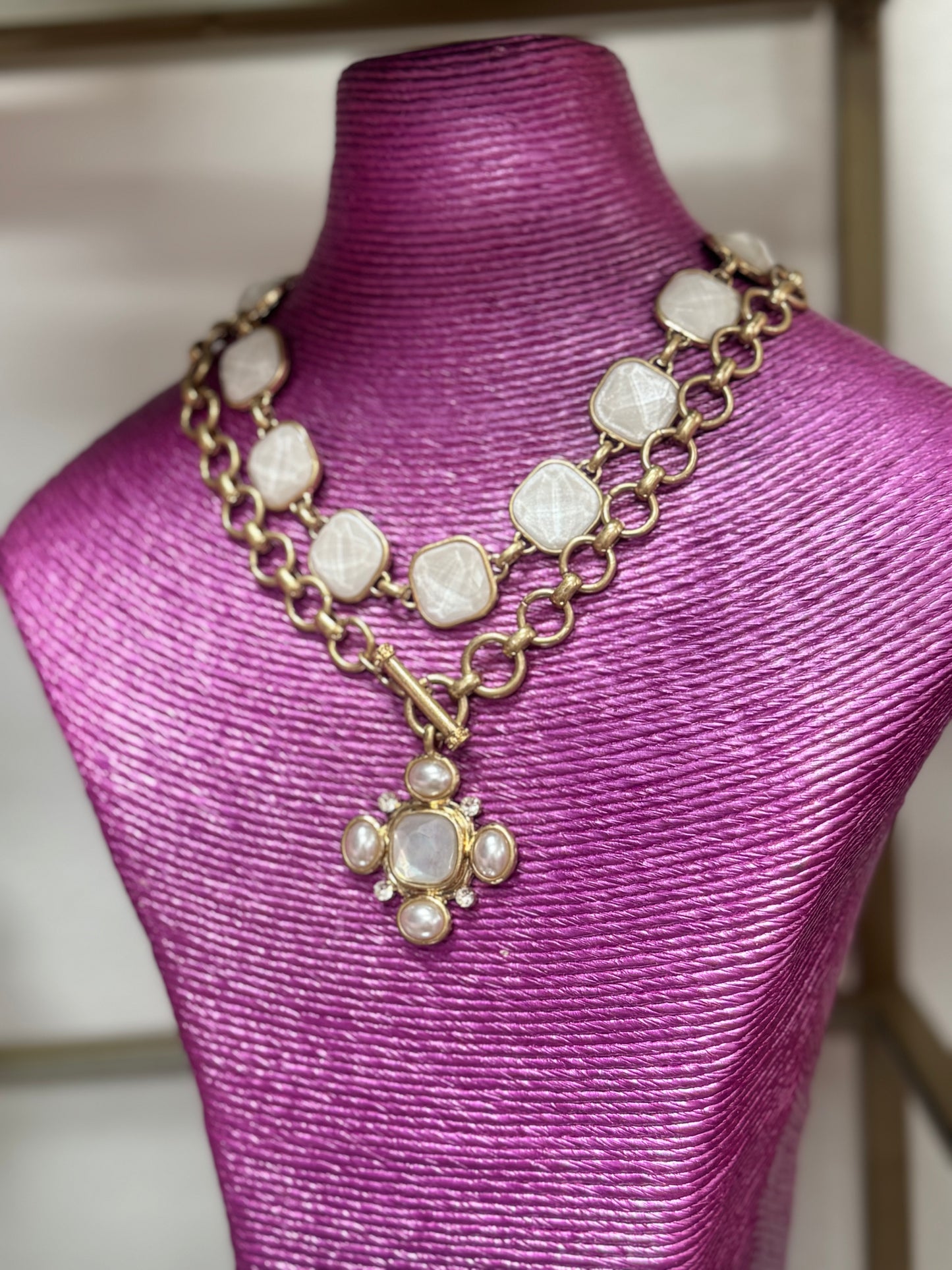 Large White Middle Stone Cross Necklace