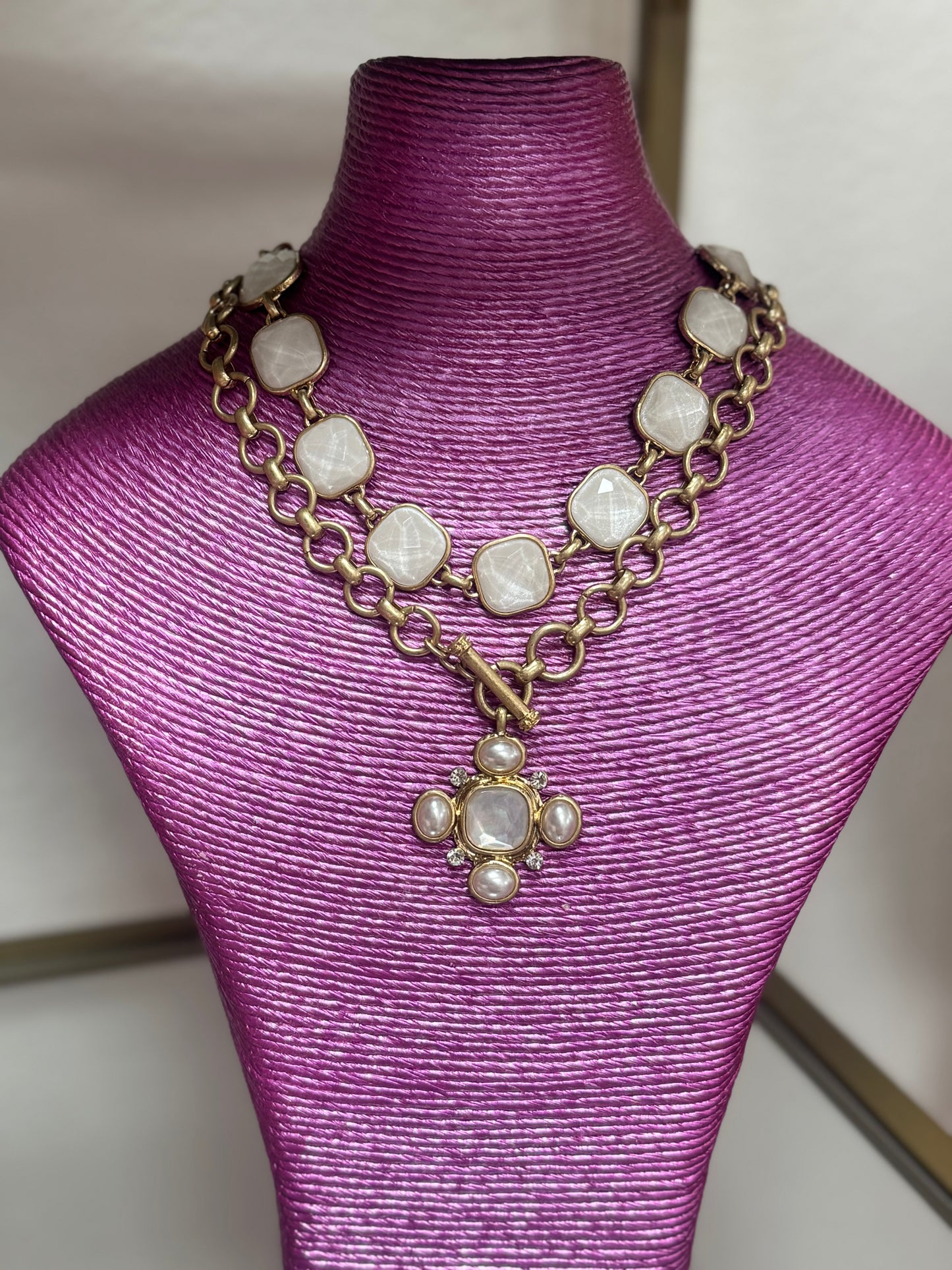 Large White Middle Stone Cross Necklace