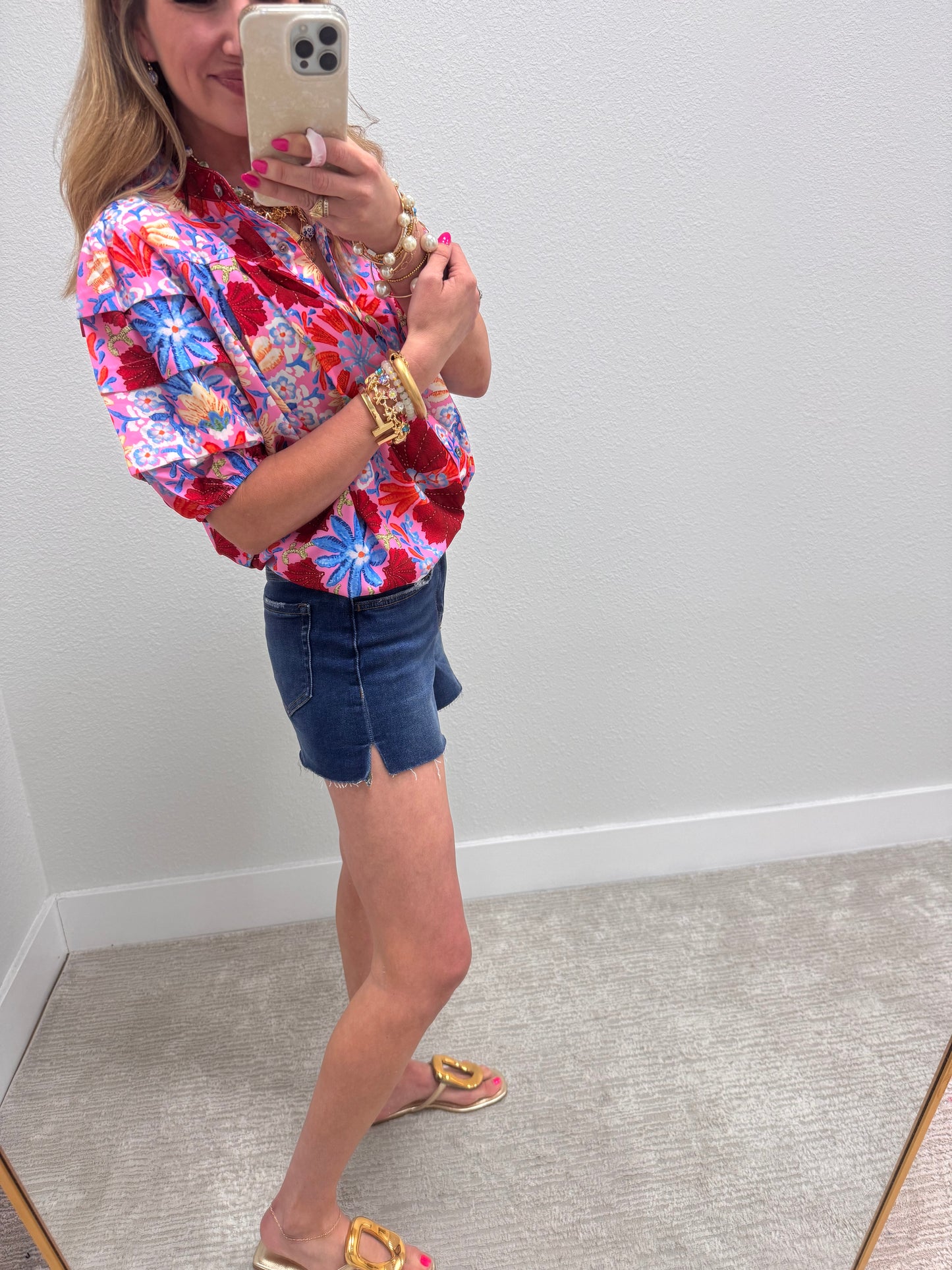 Dark Wash Vervet High Rise Side Slit A Line Denim Shorts