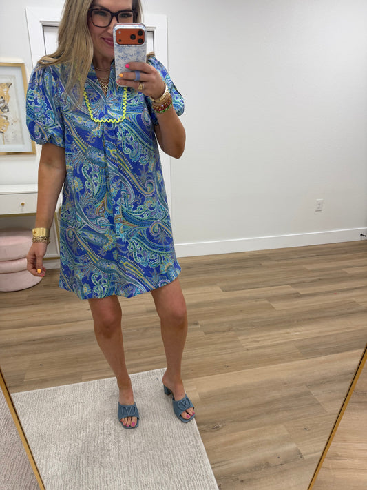 Blue Mix RicRac Collared Dress