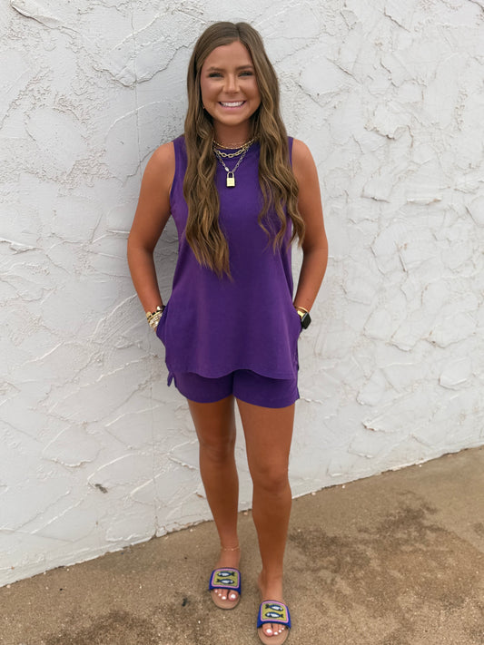 Dark Violet Coastal Drift Pima Cotton Tank Top Set