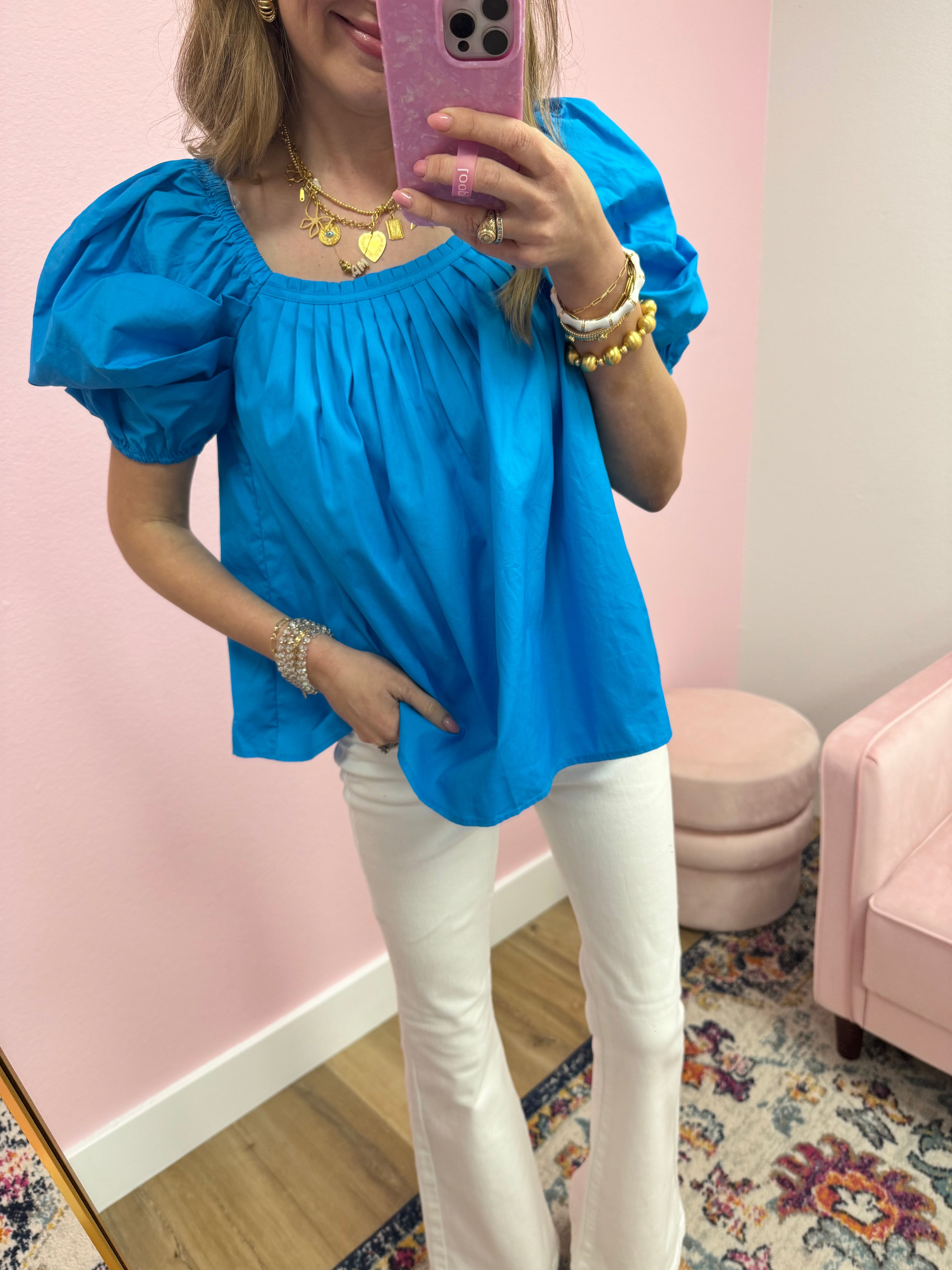 Turquoise Puff Sleeve Top