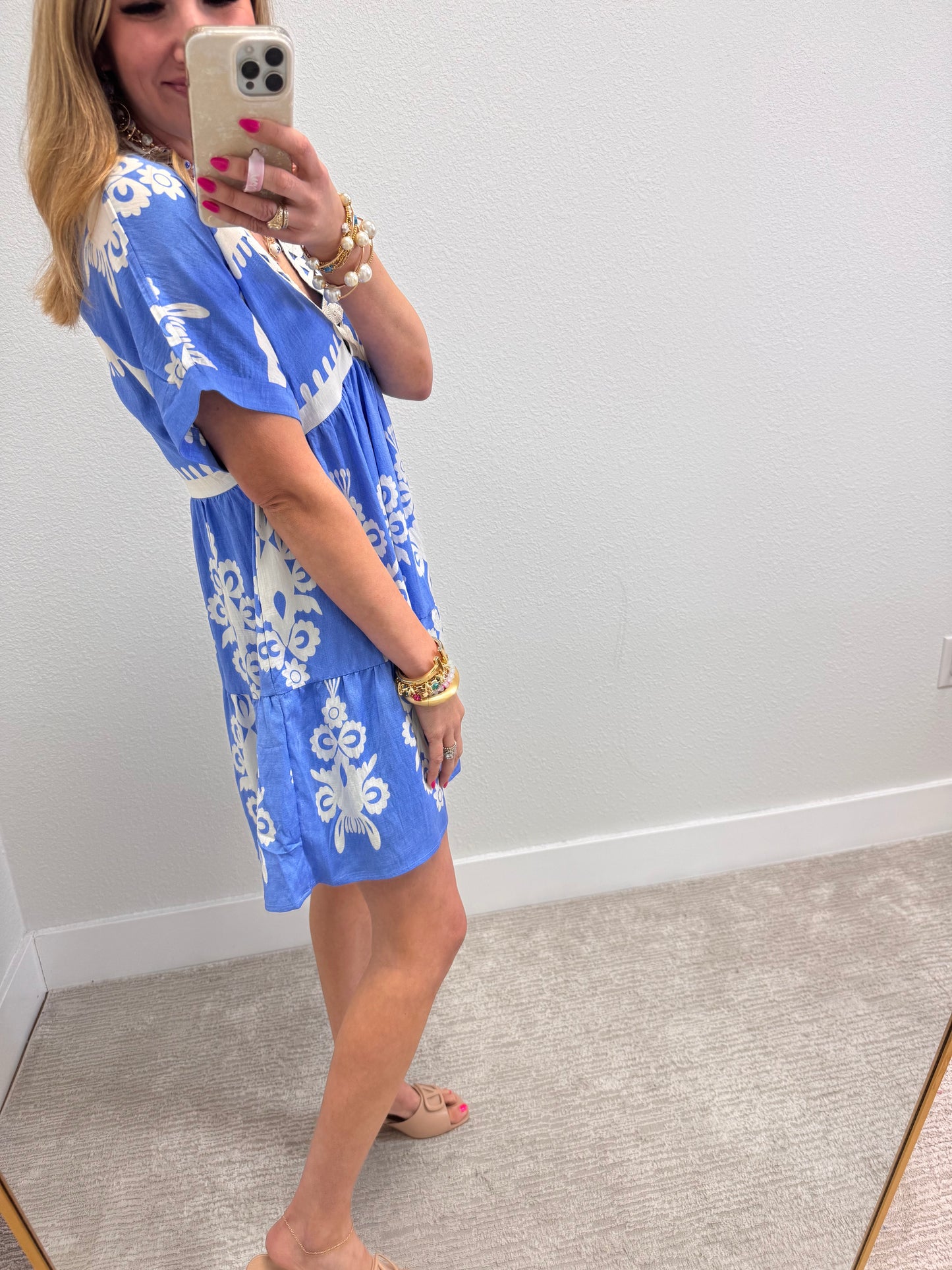 Sky Blue with White Design Dress
