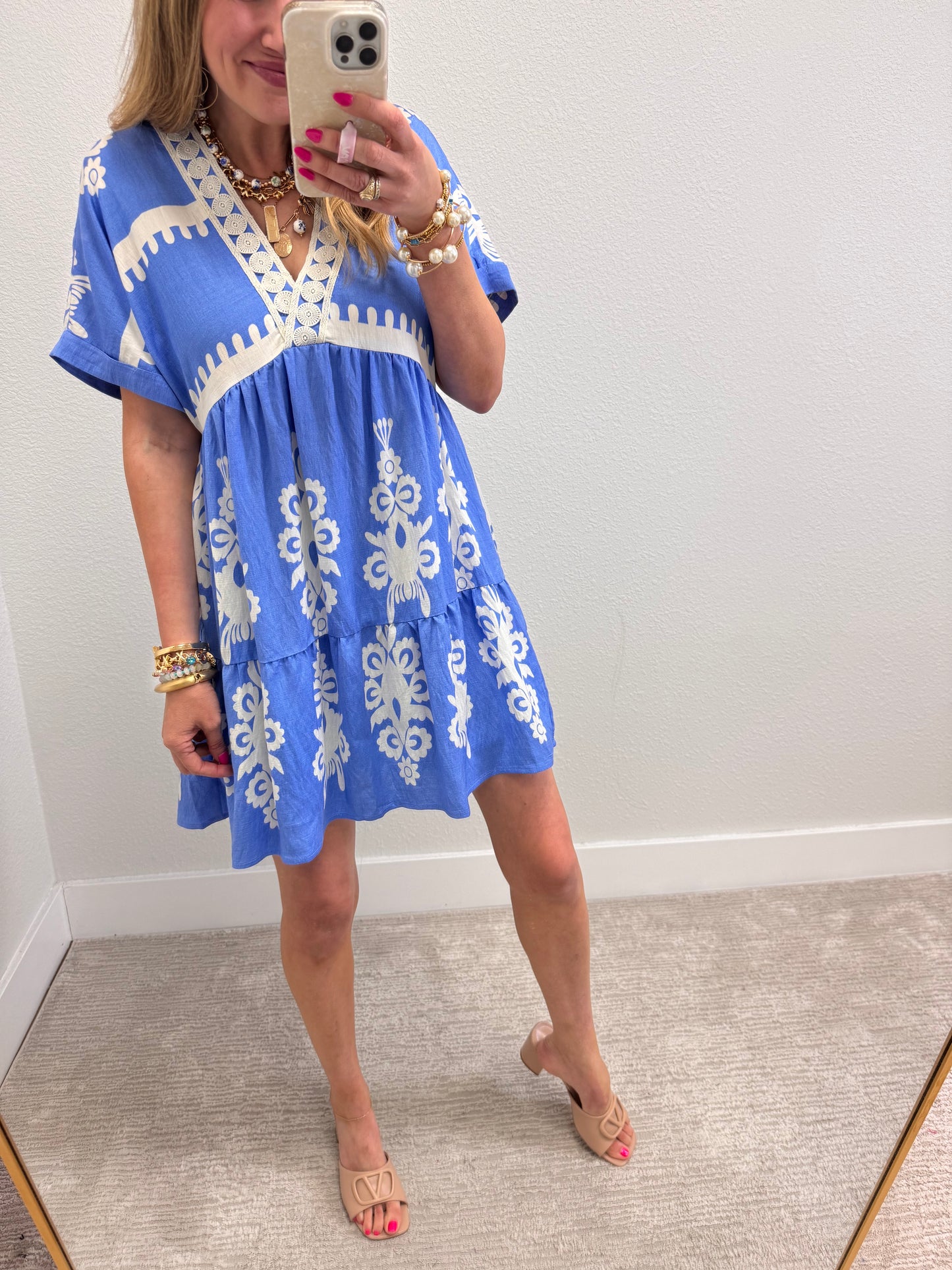 Sky Blue with White Design Dress