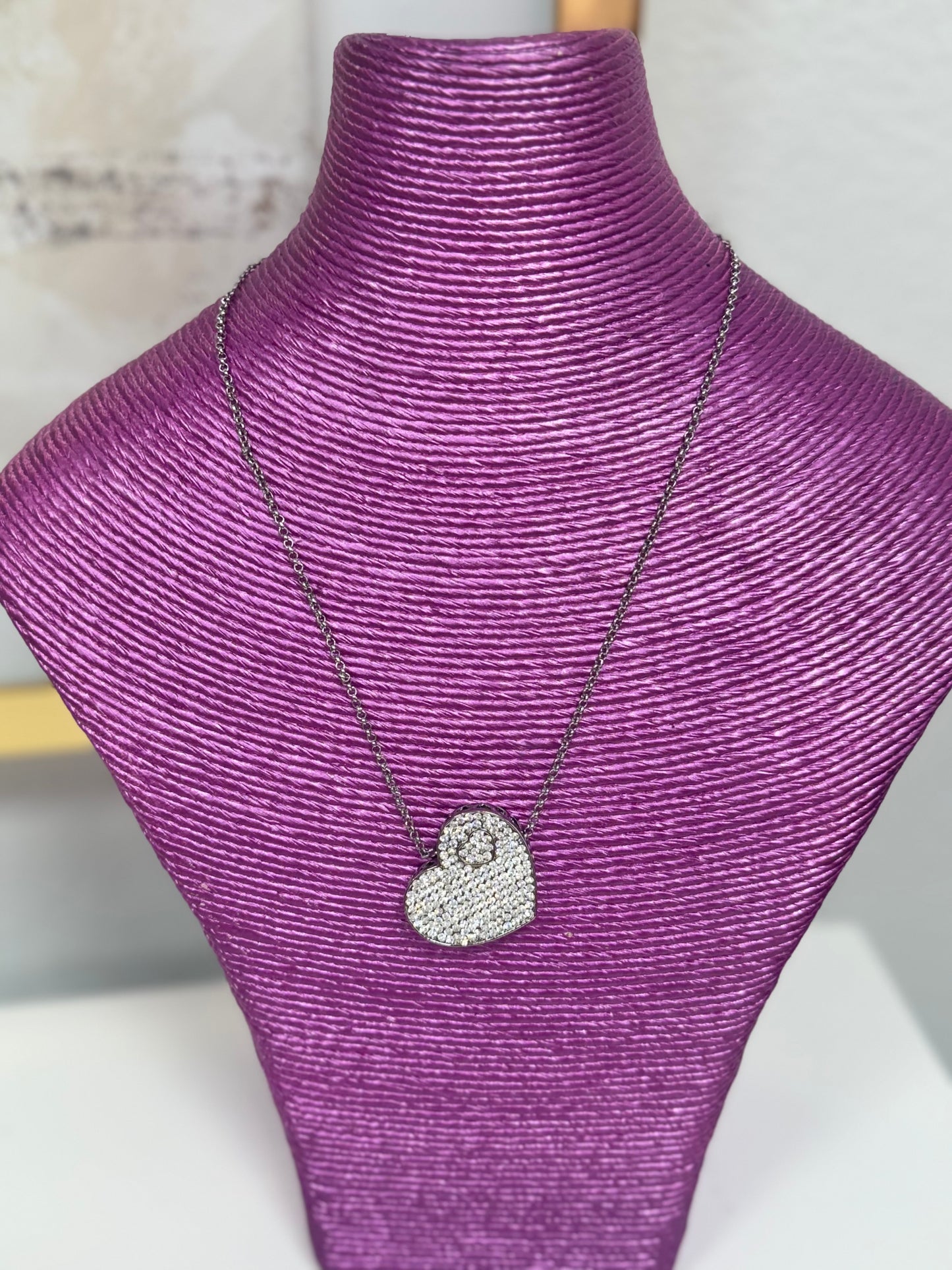 Silver All Crystal Heart Necklace FS