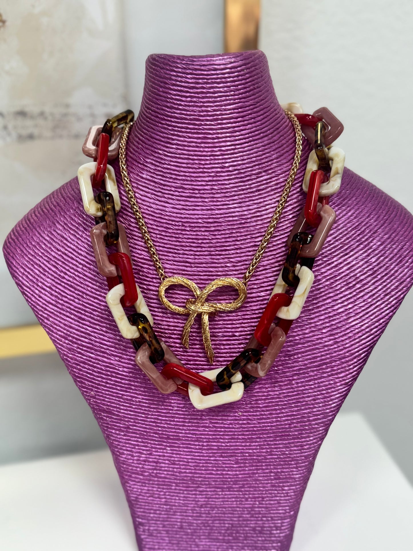 Brown Neutral Acrylic Link Necklace FS