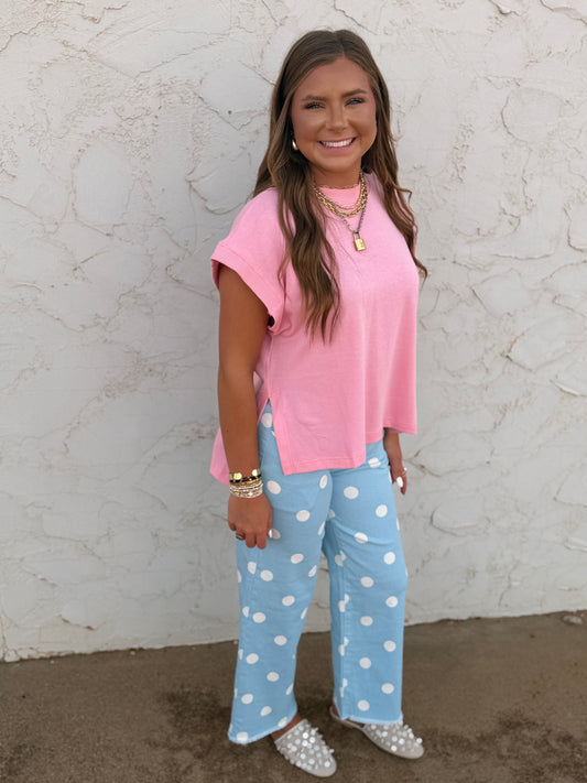 Pink High Neck Cap Sleeve Top