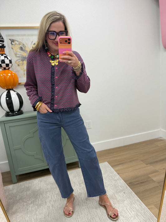 Blueberry Barrel Leg Color Denim Pants