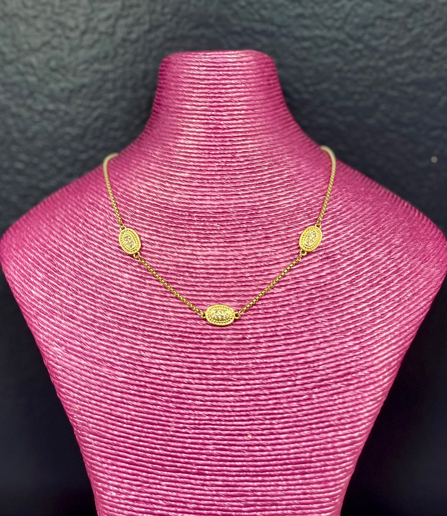 Three Oval Crystal Gold Necklace