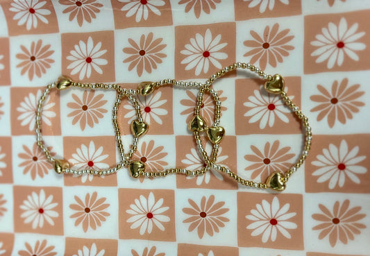 Set of 3 Gold and Silver Mix Heart Bracelet