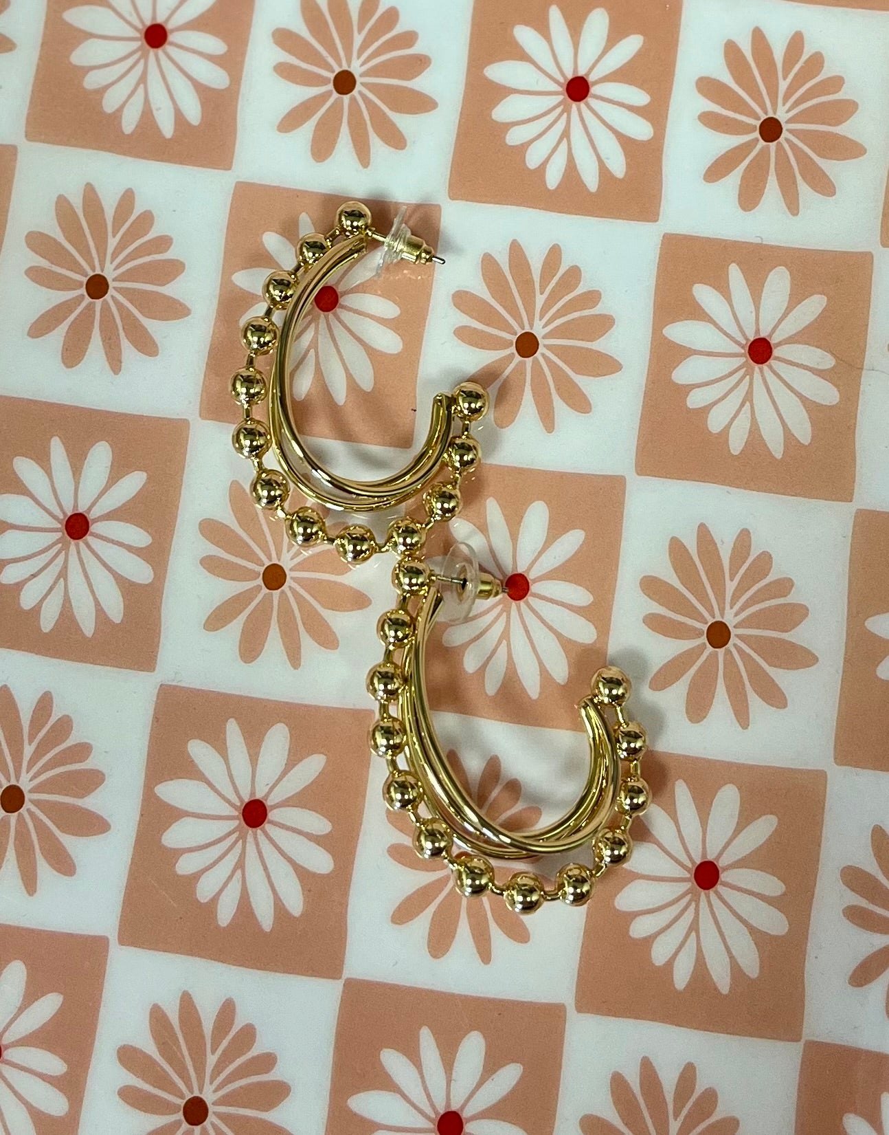 Gold 3 Strand Bead Hoop