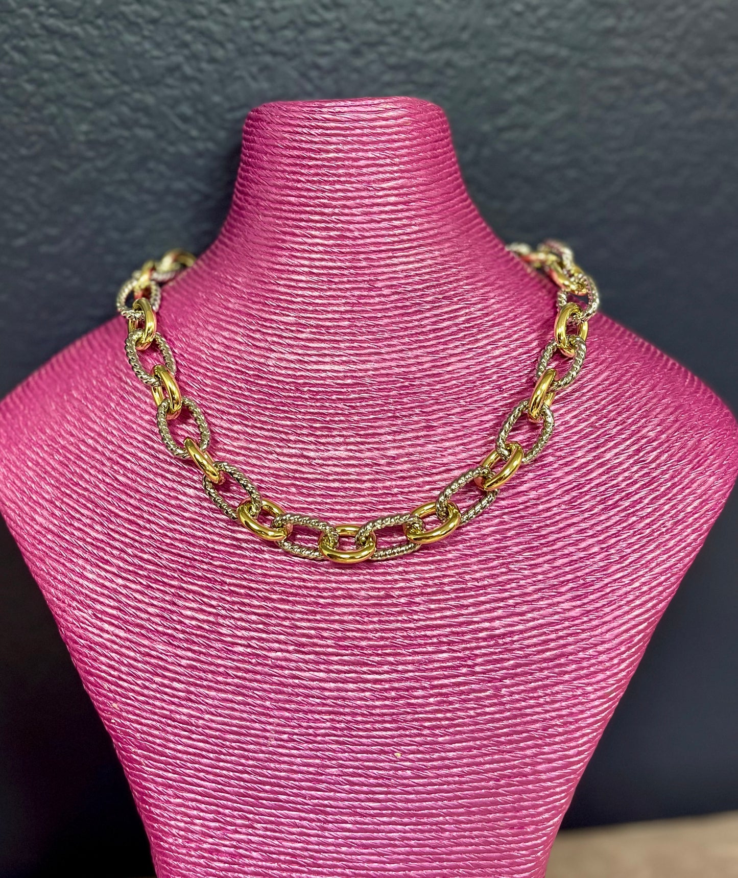 Silver and Gold Textured Link Magnetic Necklace