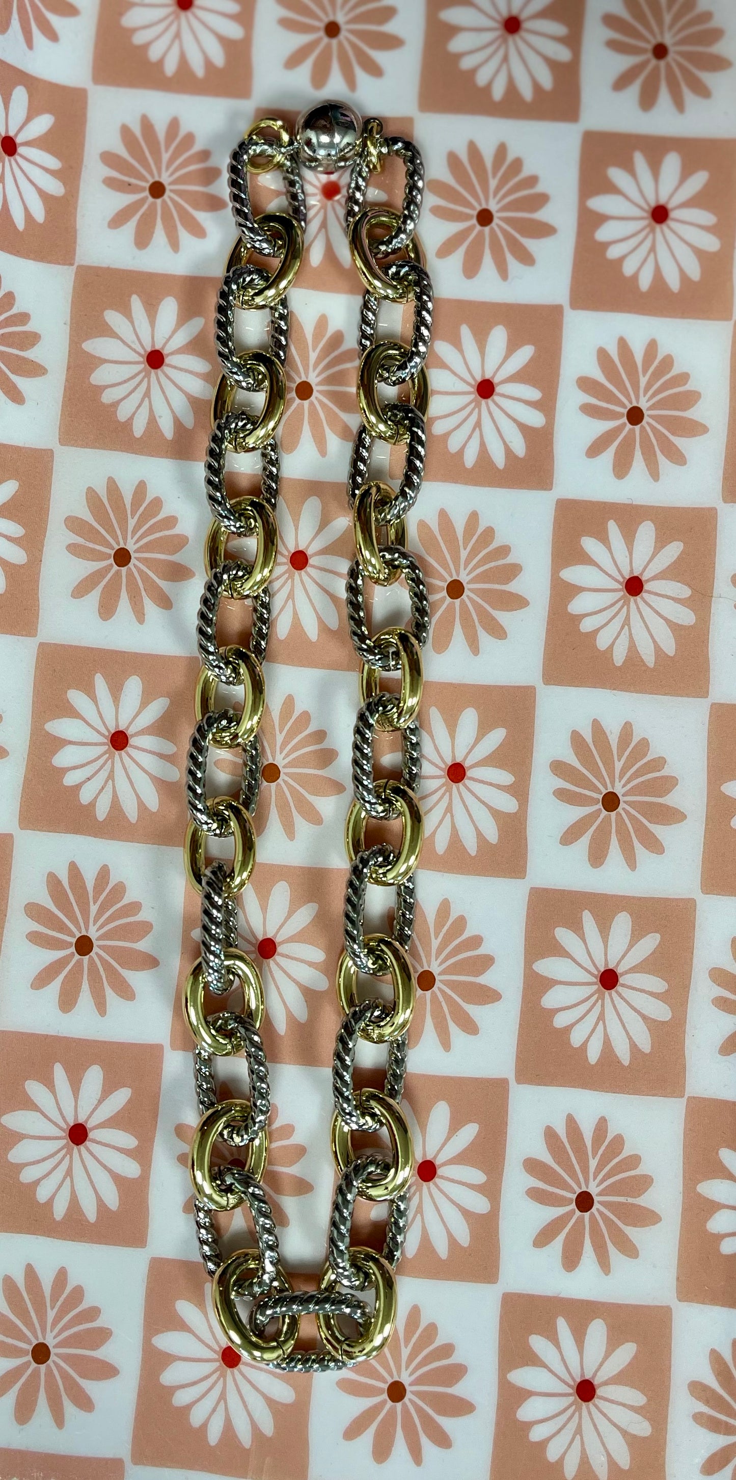 Silver and Gold Textured Link Magnetic Necklace