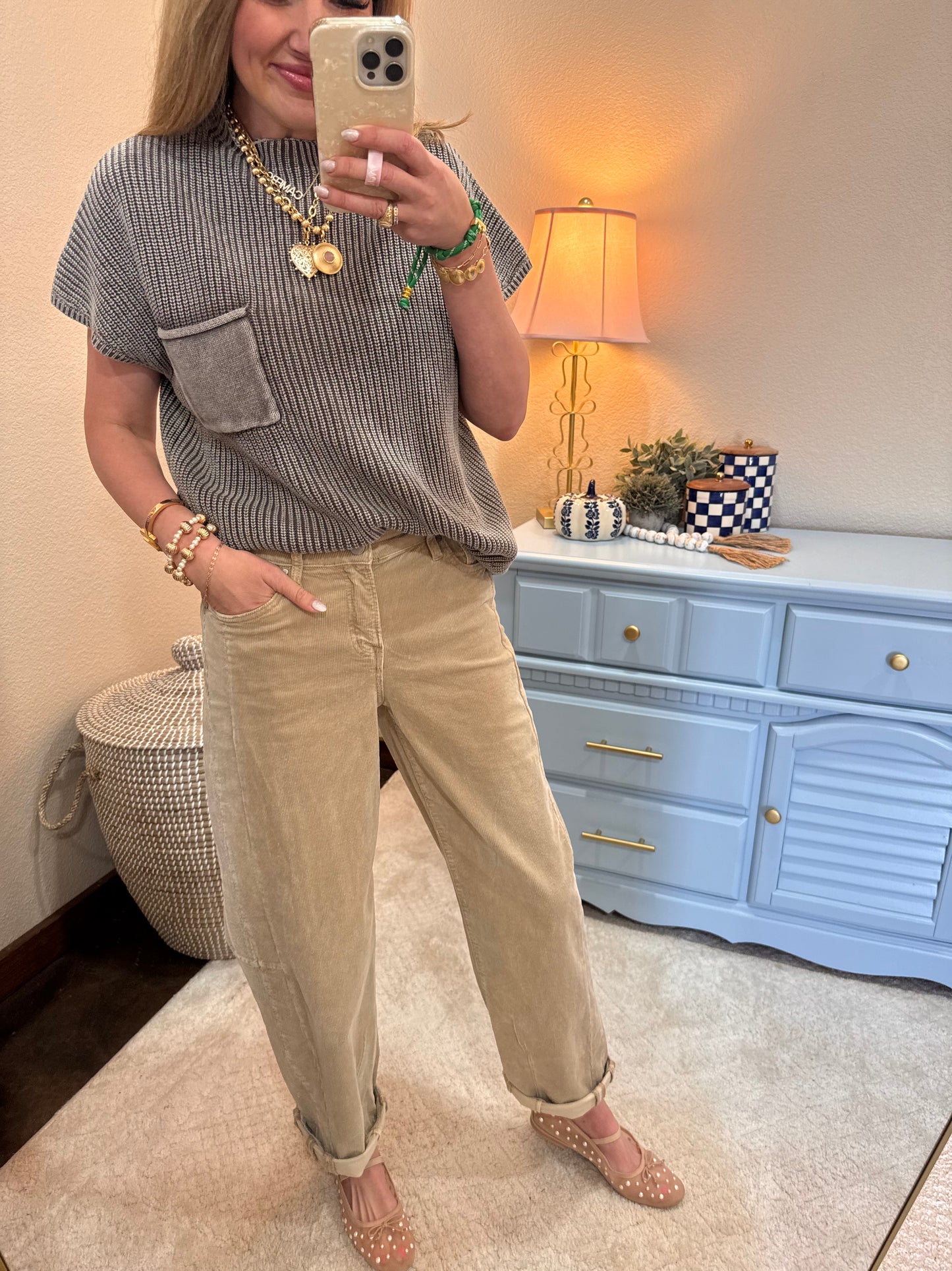 Risen Tan Barrel Corduroy Pants