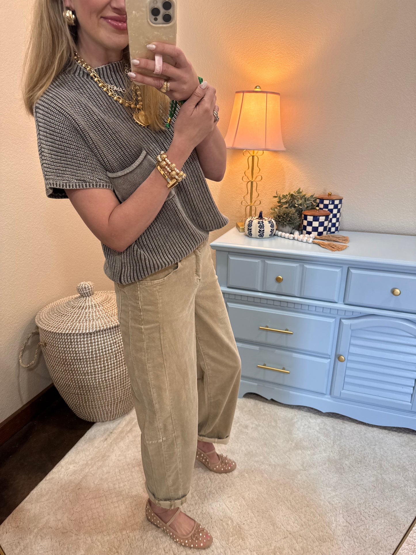 Risen Tan Barrel Corduroy Pants