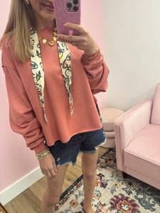 Coral Pullover With Detailed Drawstrings