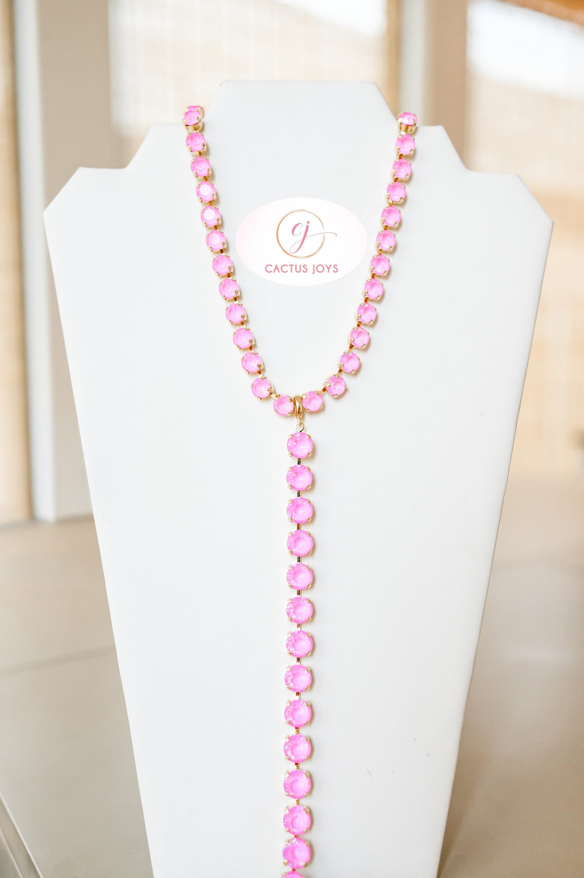 Pink Crystal Magnetic Necklace with Removable Lariat