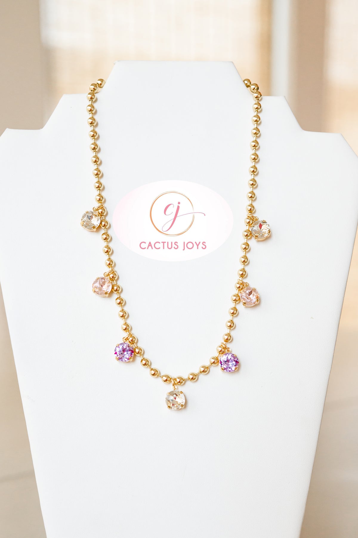 Luxe Pink & Purple Crystal Drop Down Necklace