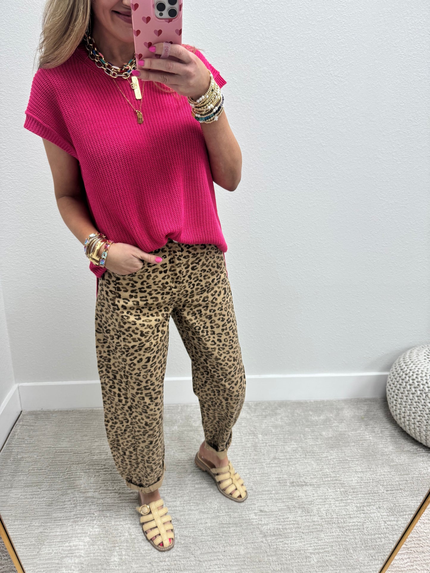 Hot Pink Knit Short Sleeve Top FS