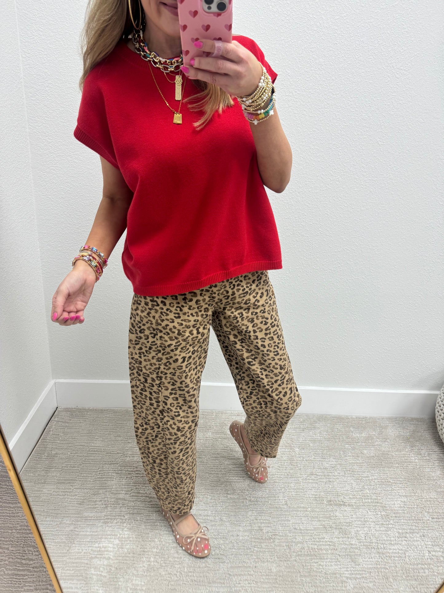 Red Oversized Viscose Sweater Vest Top