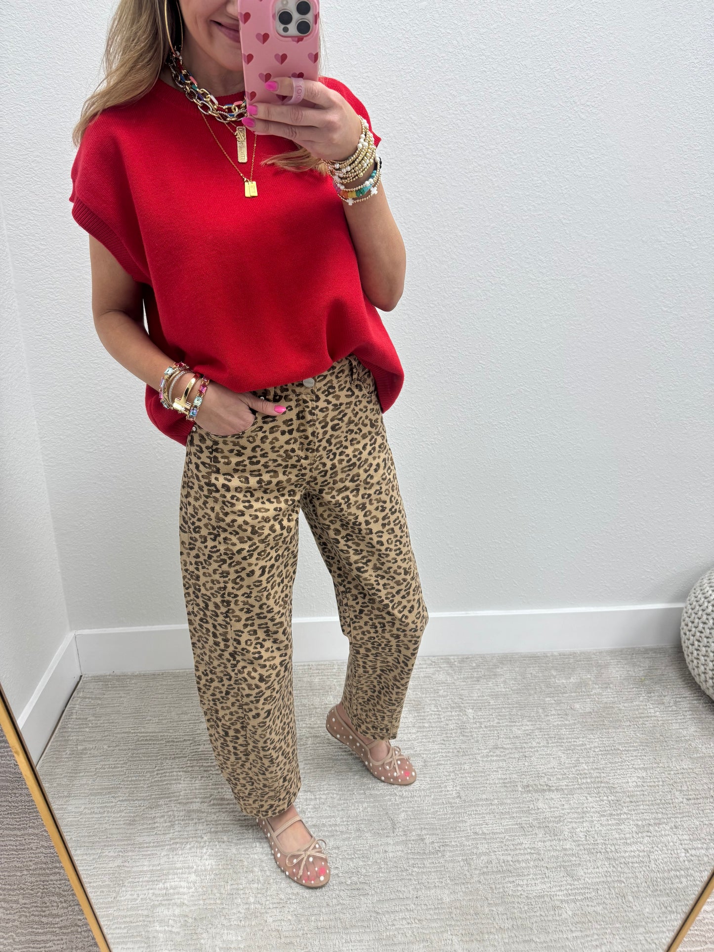 Red Oversized Viscose Sweater Vest Top