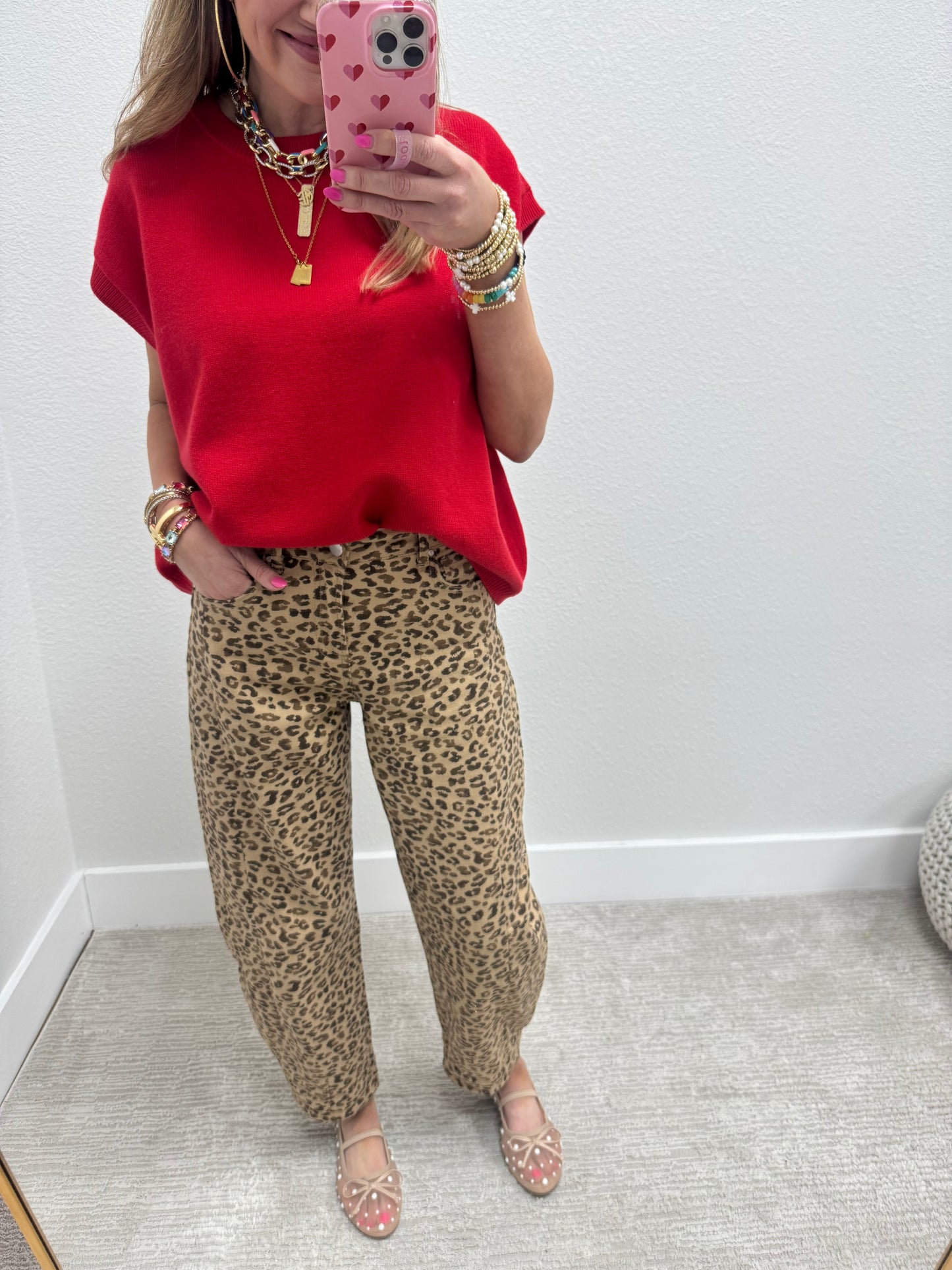 Red Oversized Viscose Sweater Vest Top