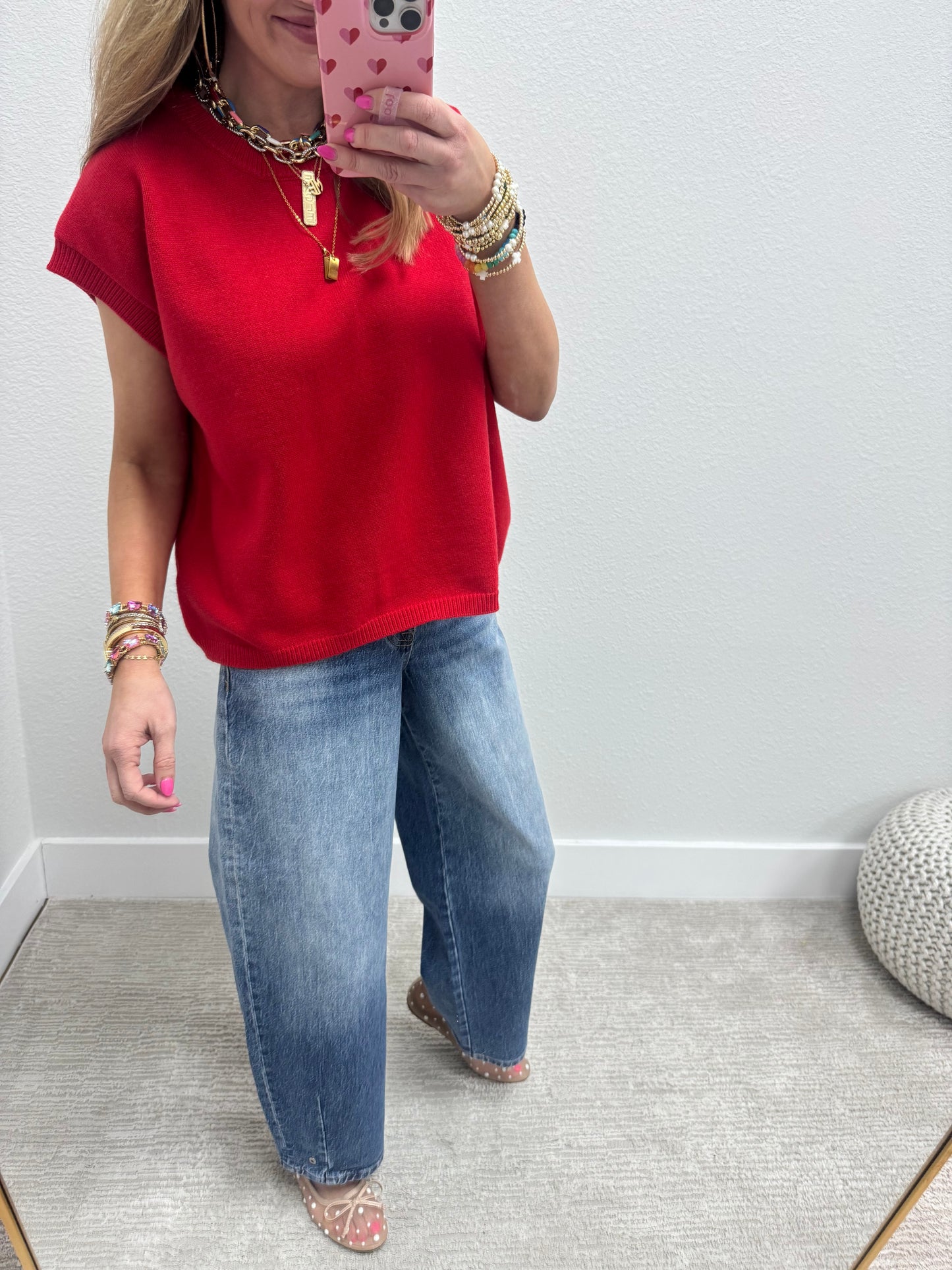 Red Oversized Viscose Sweater Vest Top
