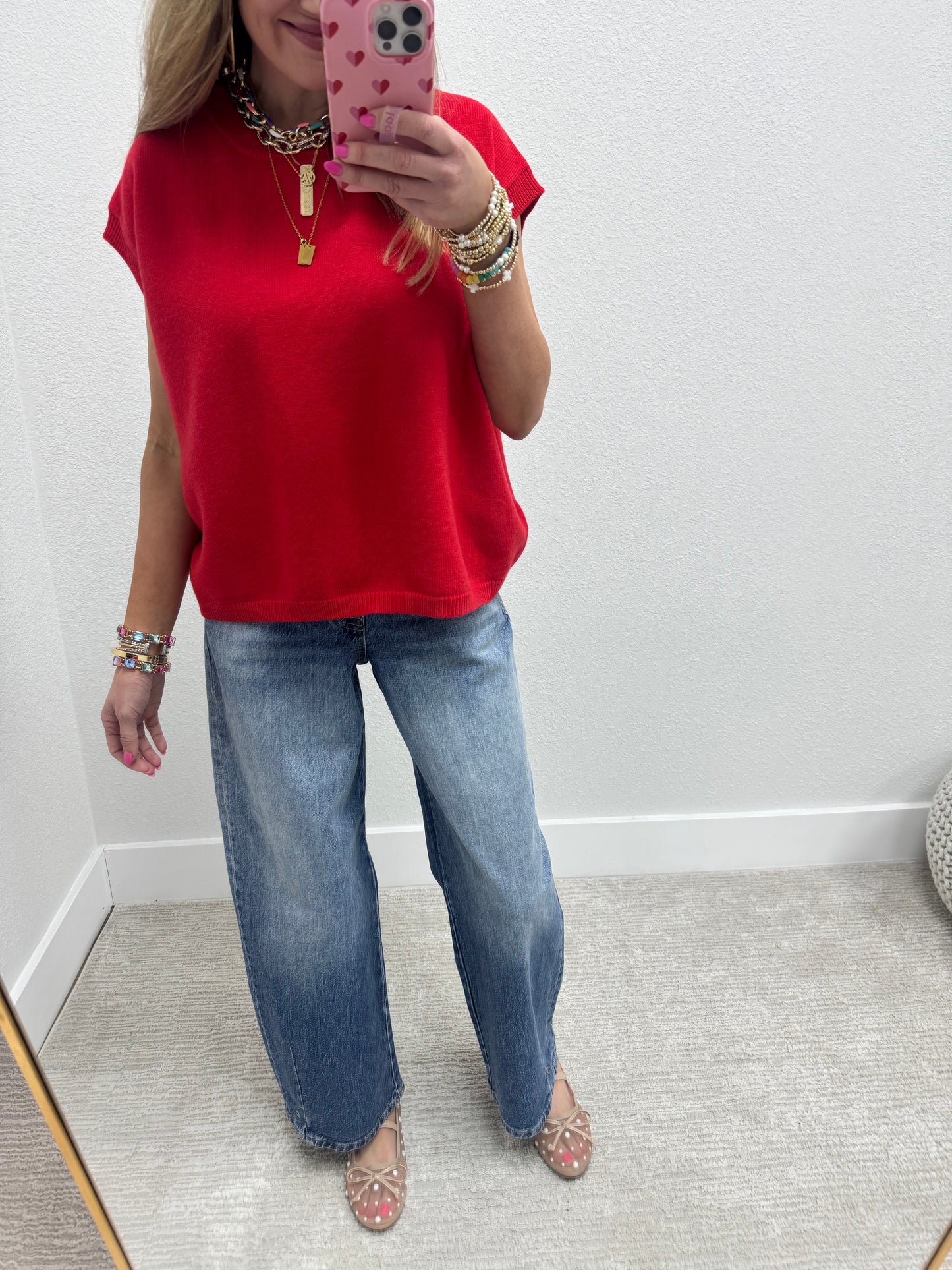 Red Oversized Viscose Sweater Vest Top