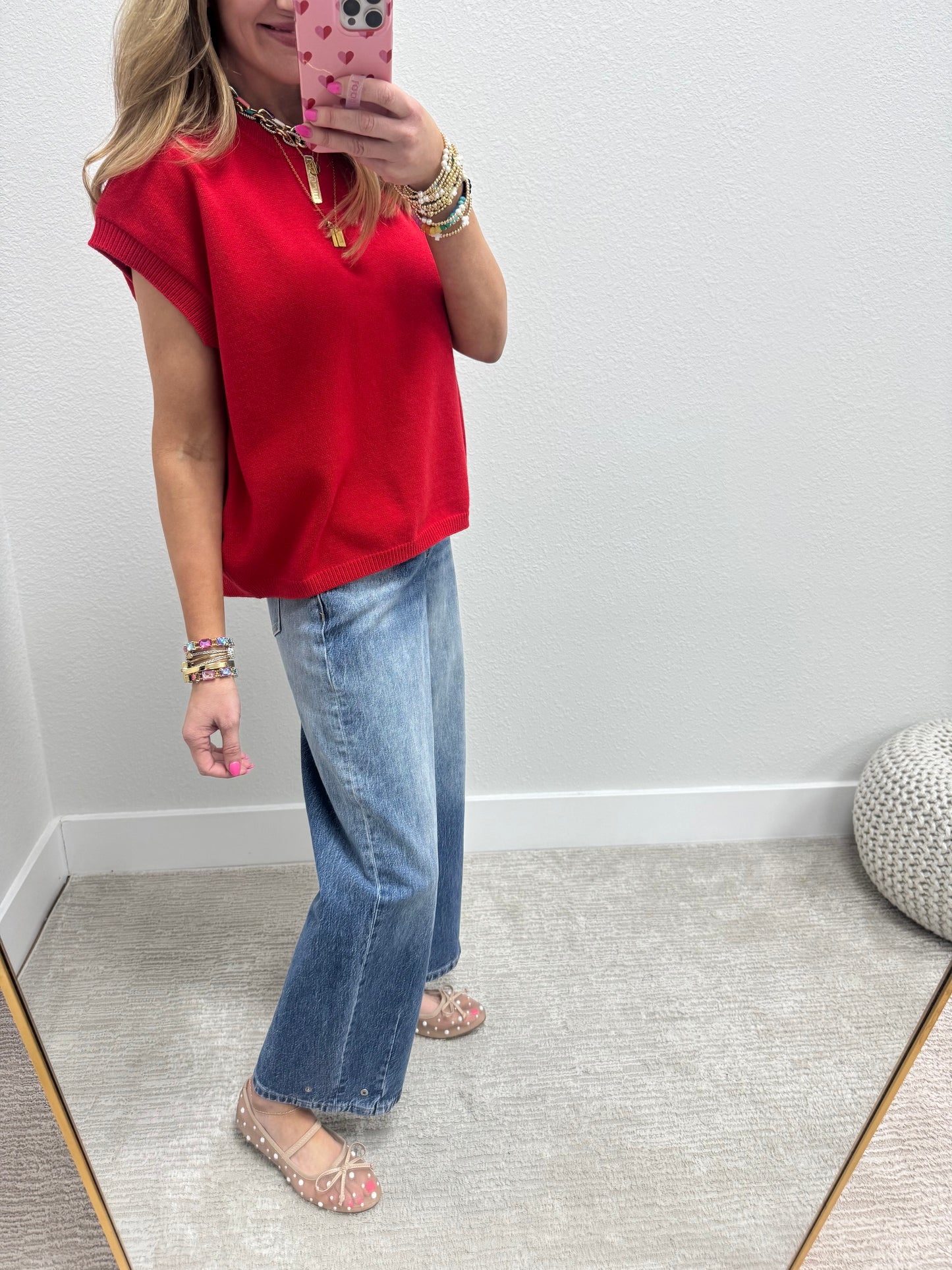 Red Oversized Viscose Sweater Vest Top