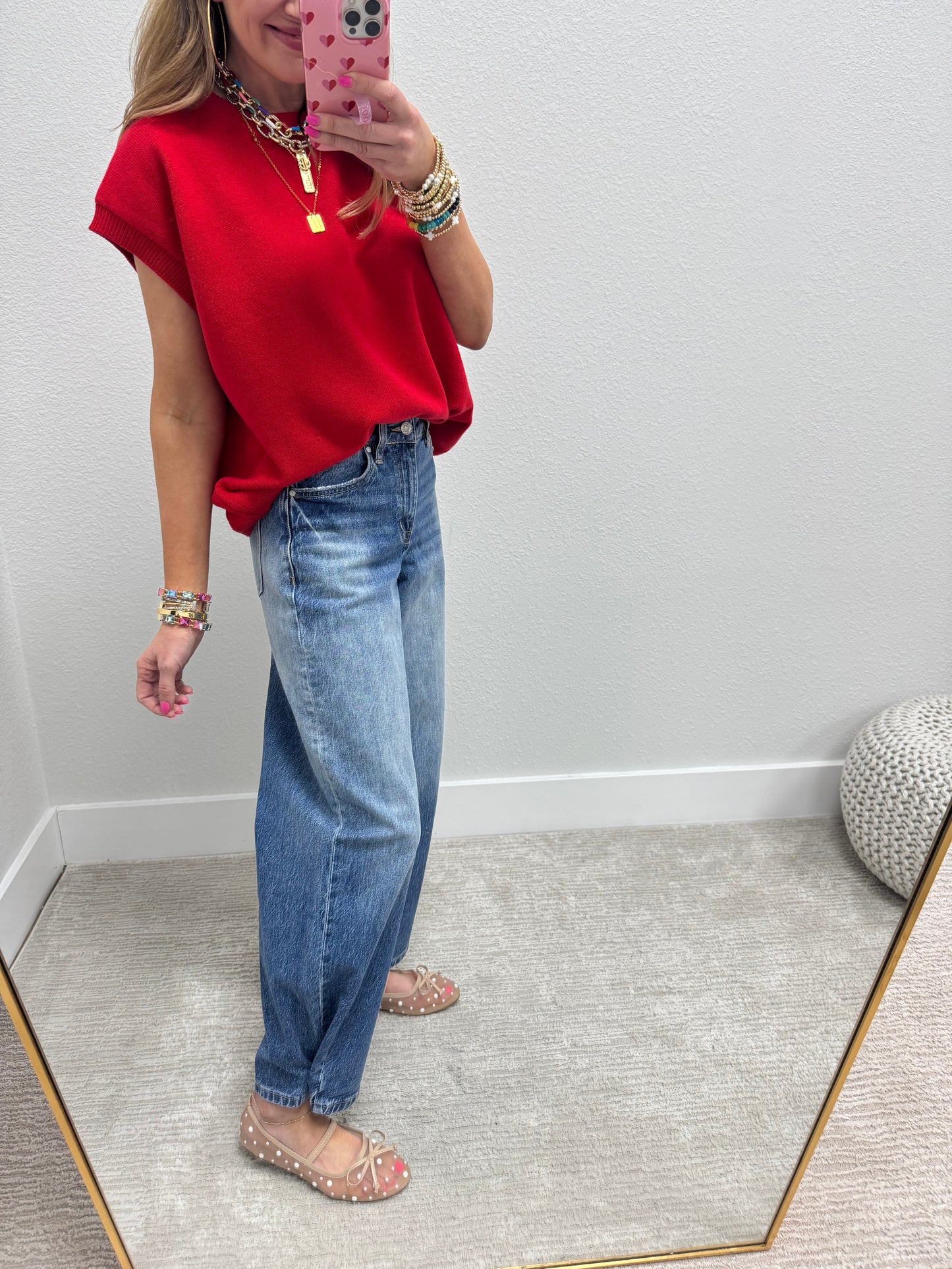 Red Oversized Viscose Sweater Vest Top