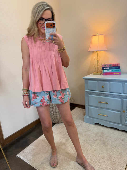 Salmon Pleated Sleeveless Top