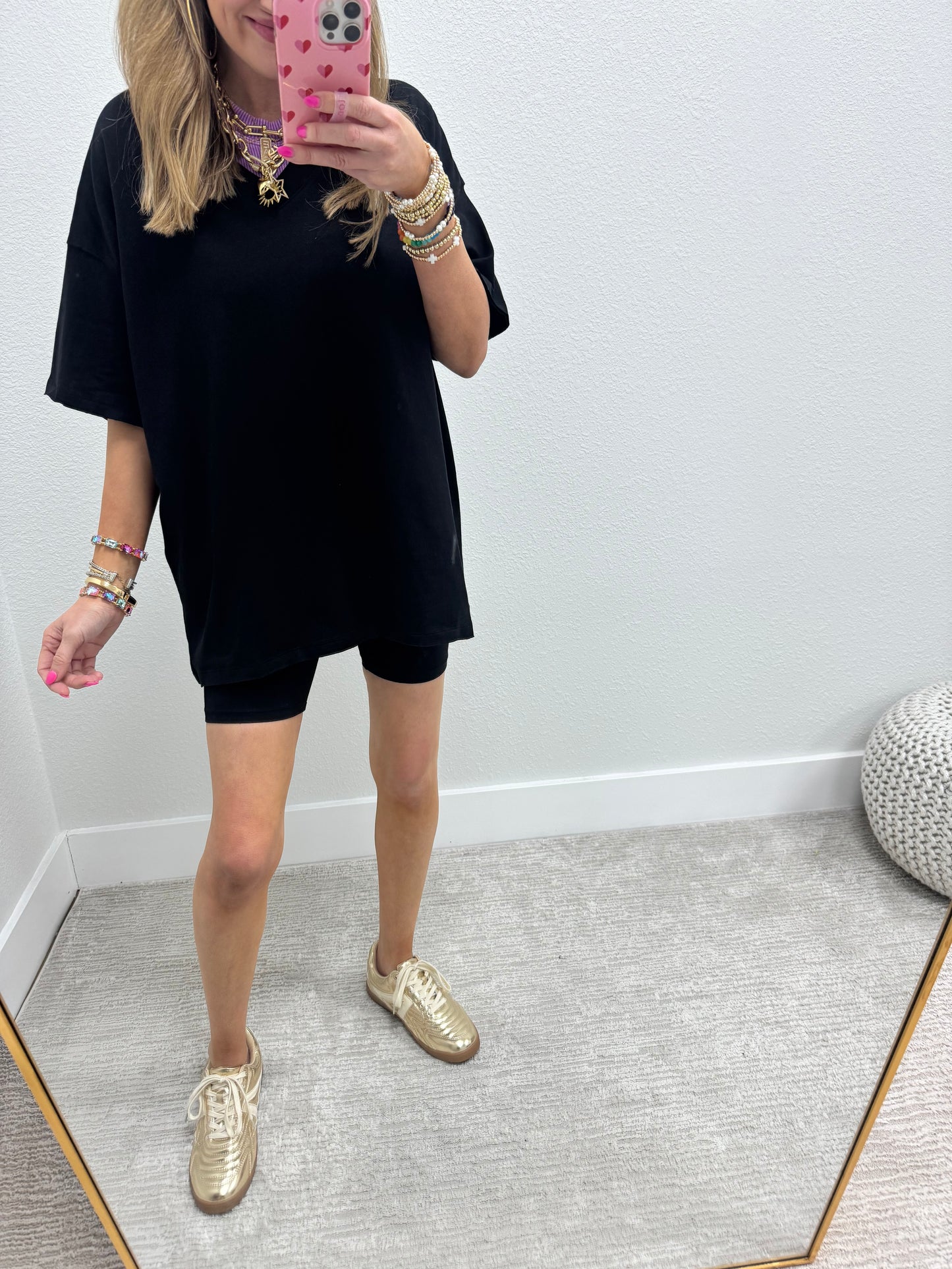 Black Cotton Vneck Biker Short Two Piece Set FS