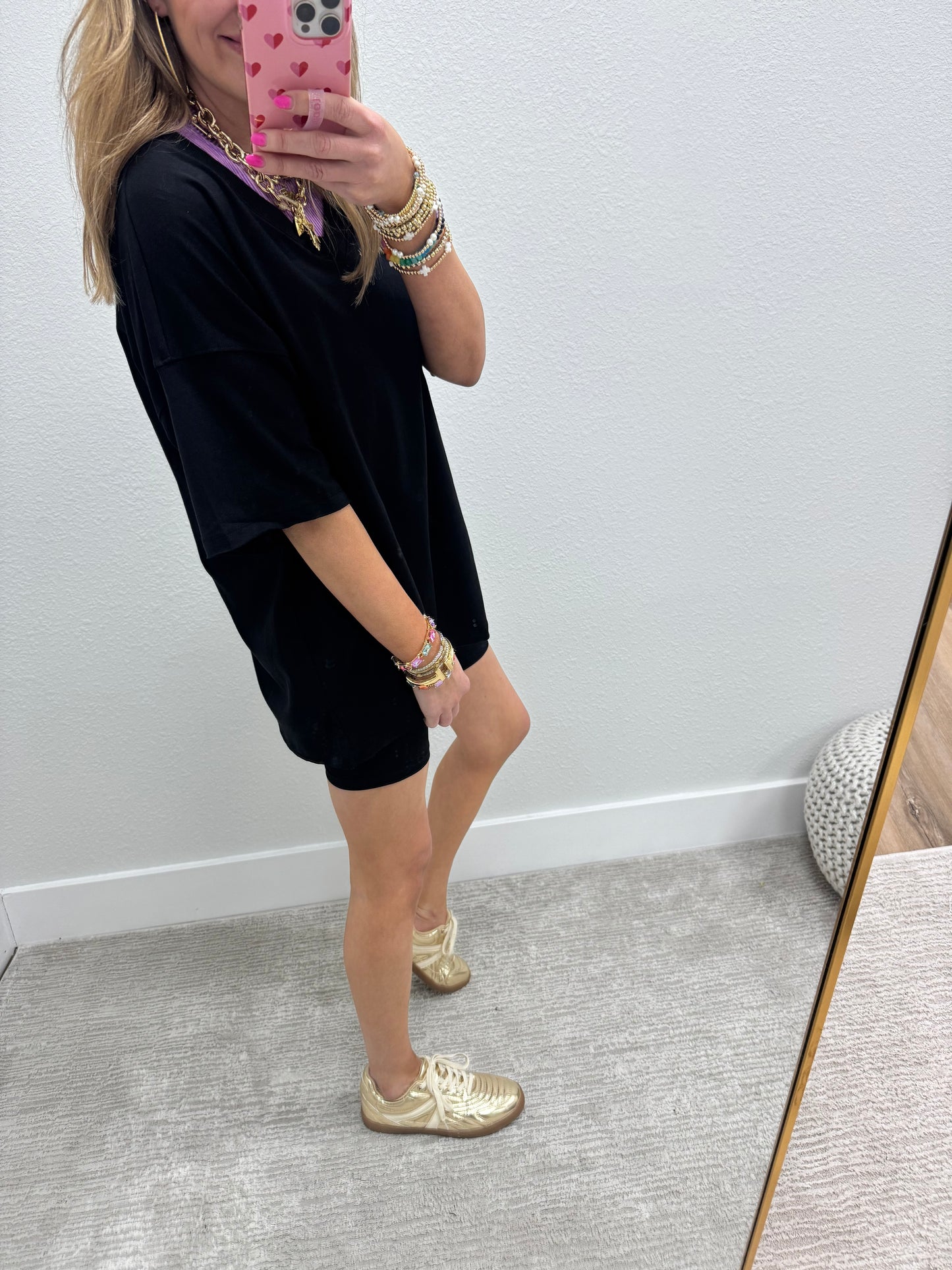 Black Cotton Vneck Biker Short Two Piece Set FS