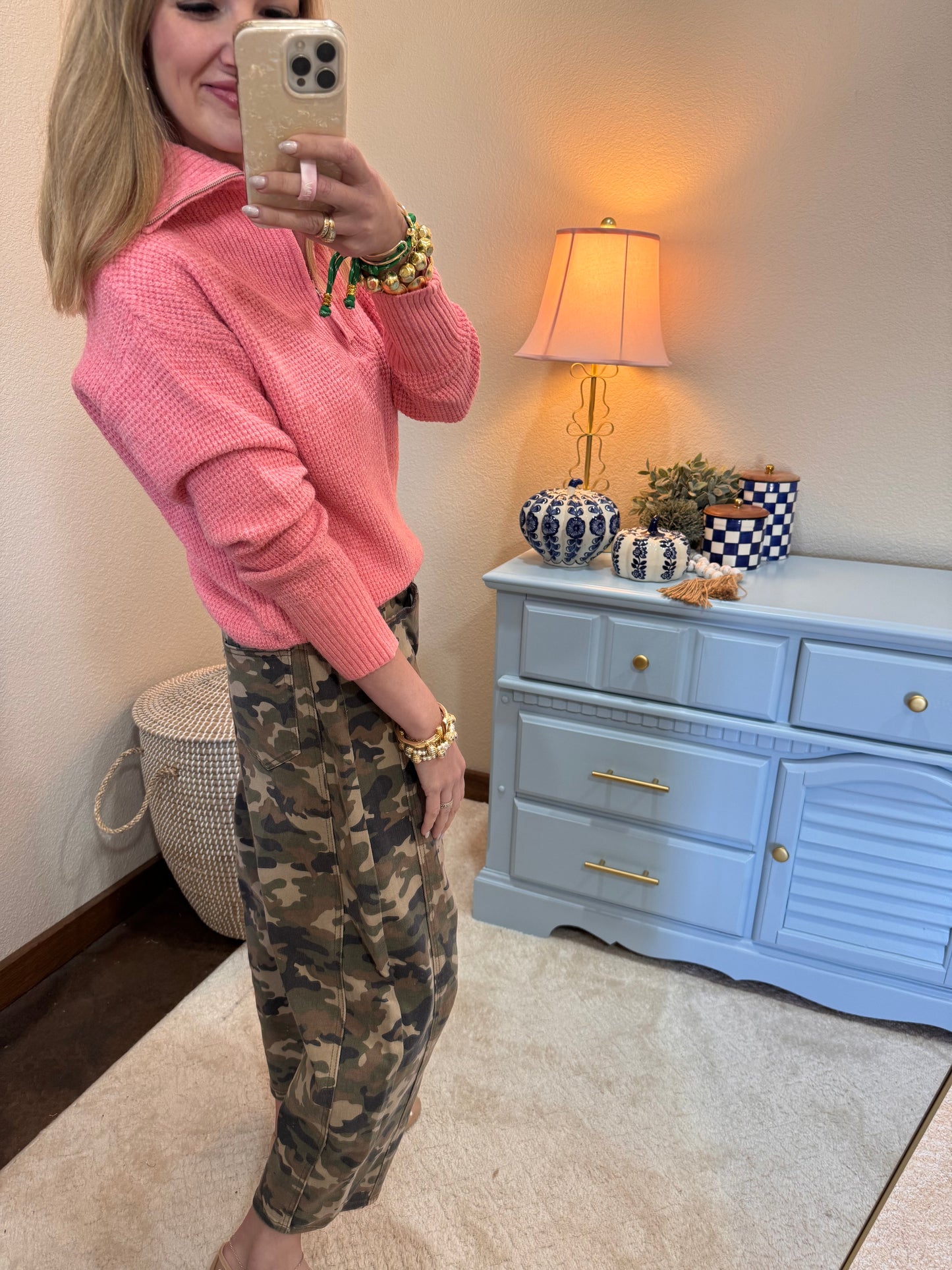 Cello Camo Washed Mid Waisted Barrel Jeans
