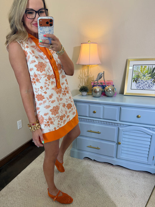 Orange Denim Floral Shift Dress