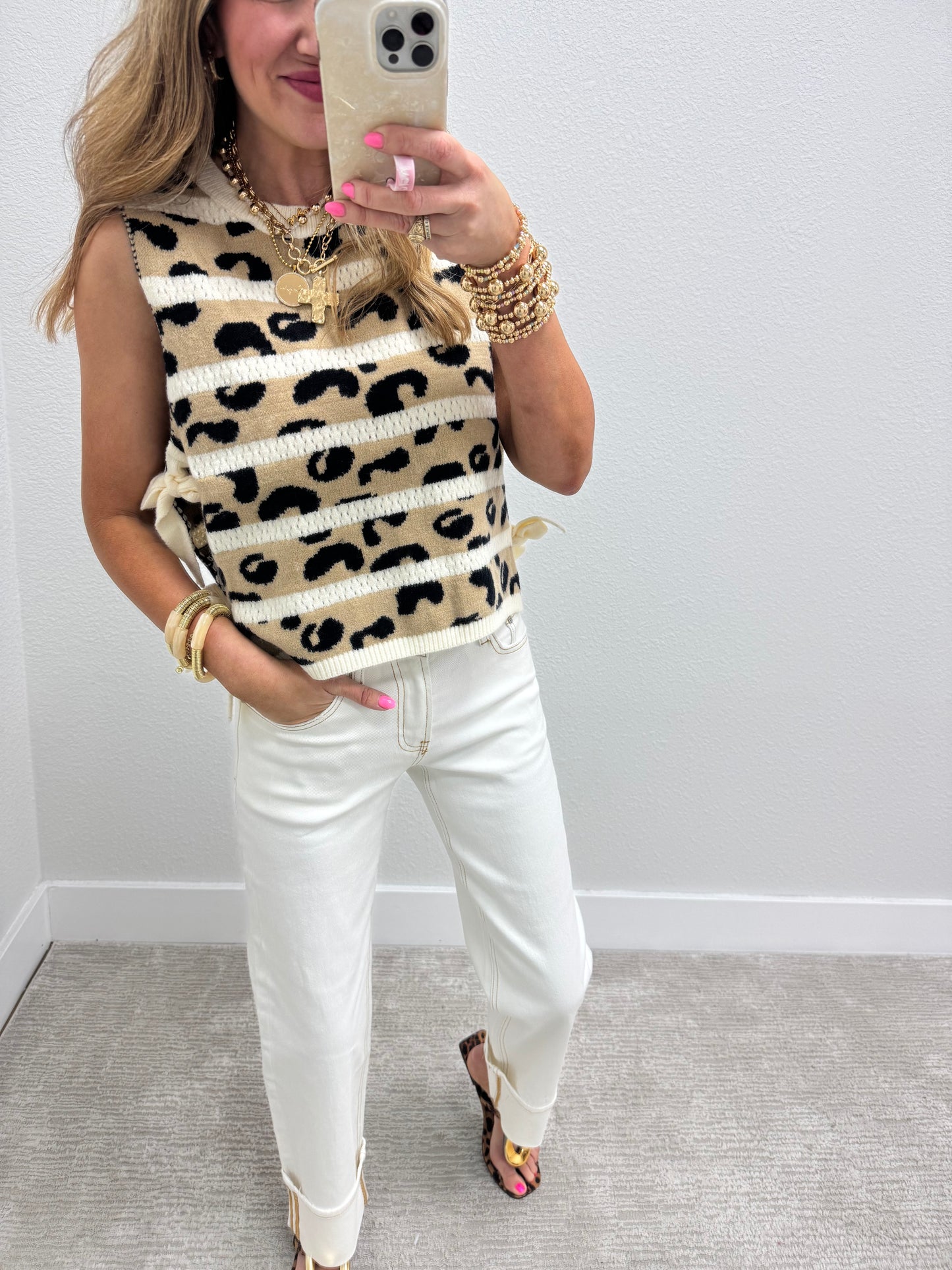 Cream Straight Leg Cuffed Denim