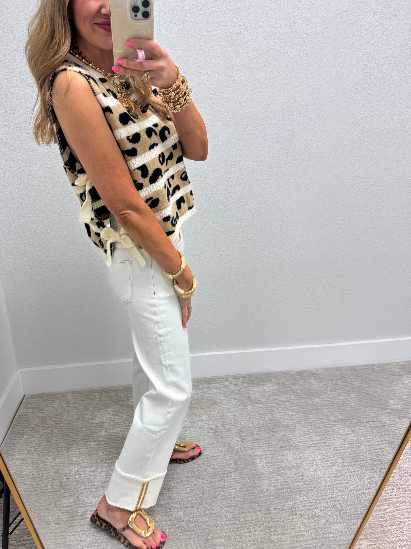 Cream Straight Leg Cuffed Denim