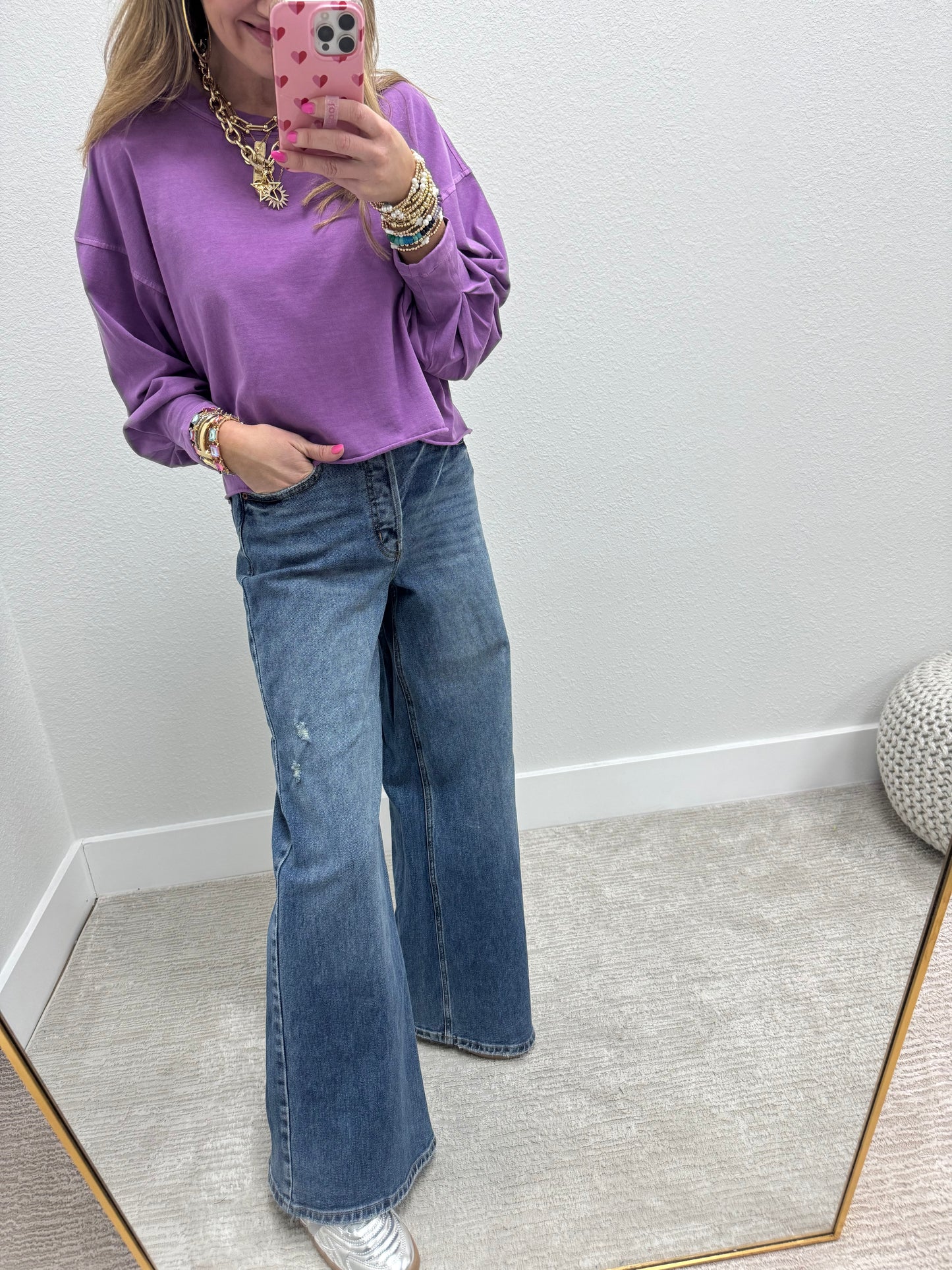 Plum Gather Sleeve Crop Long Sleeve