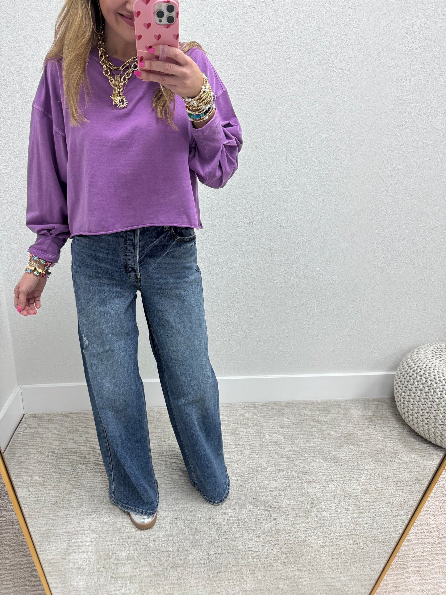 Plum Gather Sleeve Crop Long Sleeve