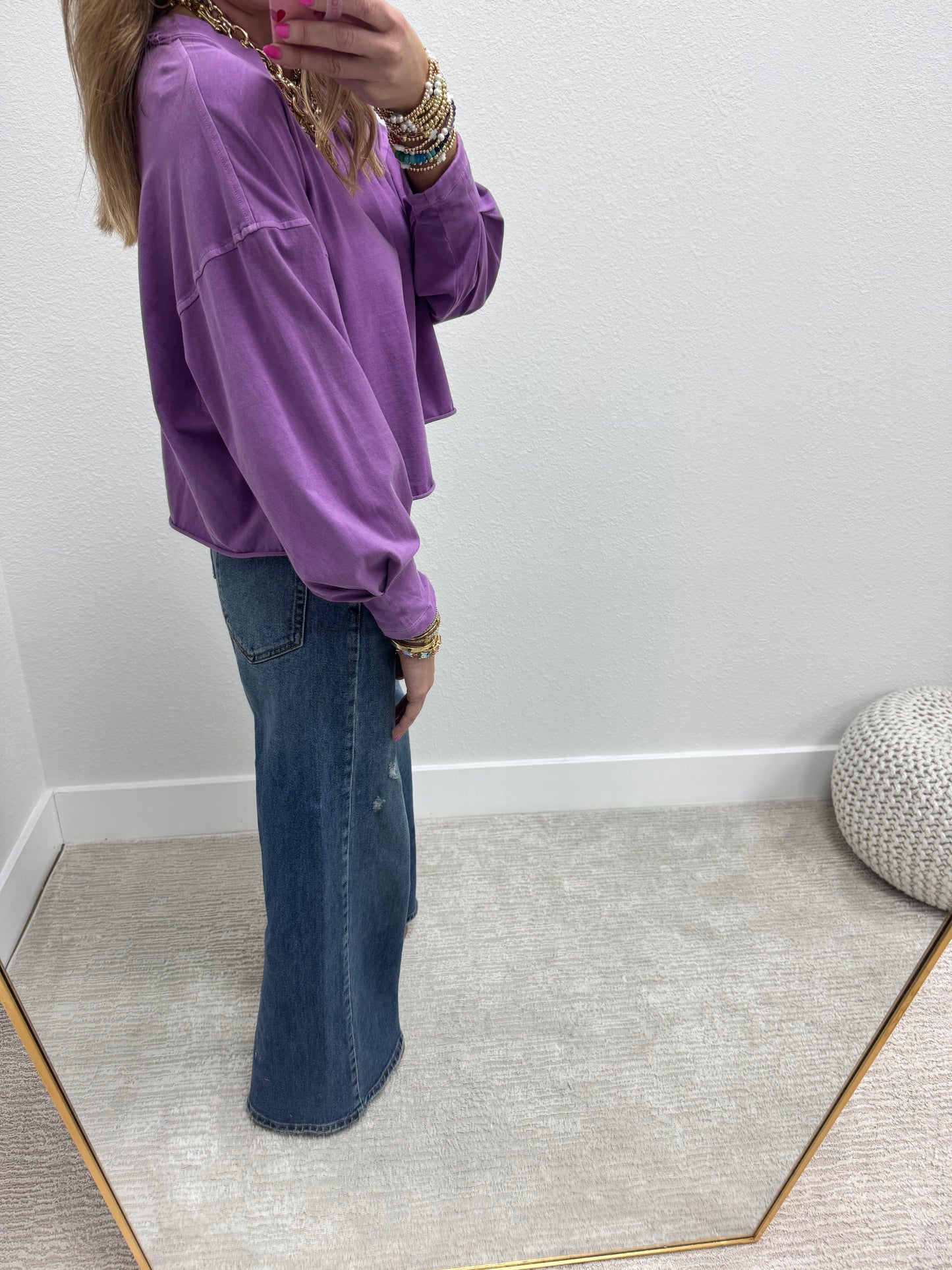 Plum Gather Sleeve Crop Long Sleeve