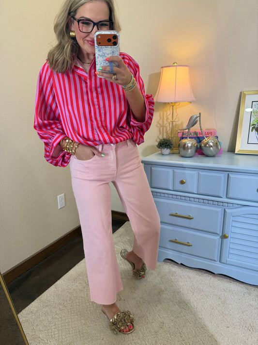 Vervet Light Pink High Rise Crop Wide Leg Jeans