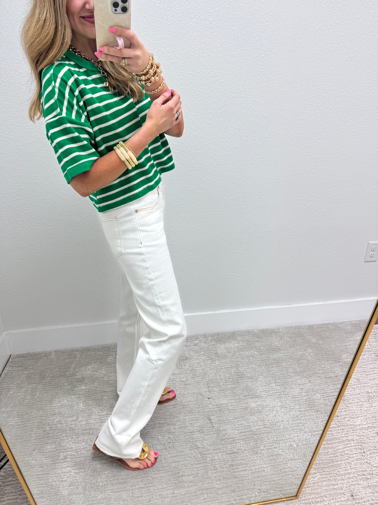 Cream Straight Leg Cuffed Denim