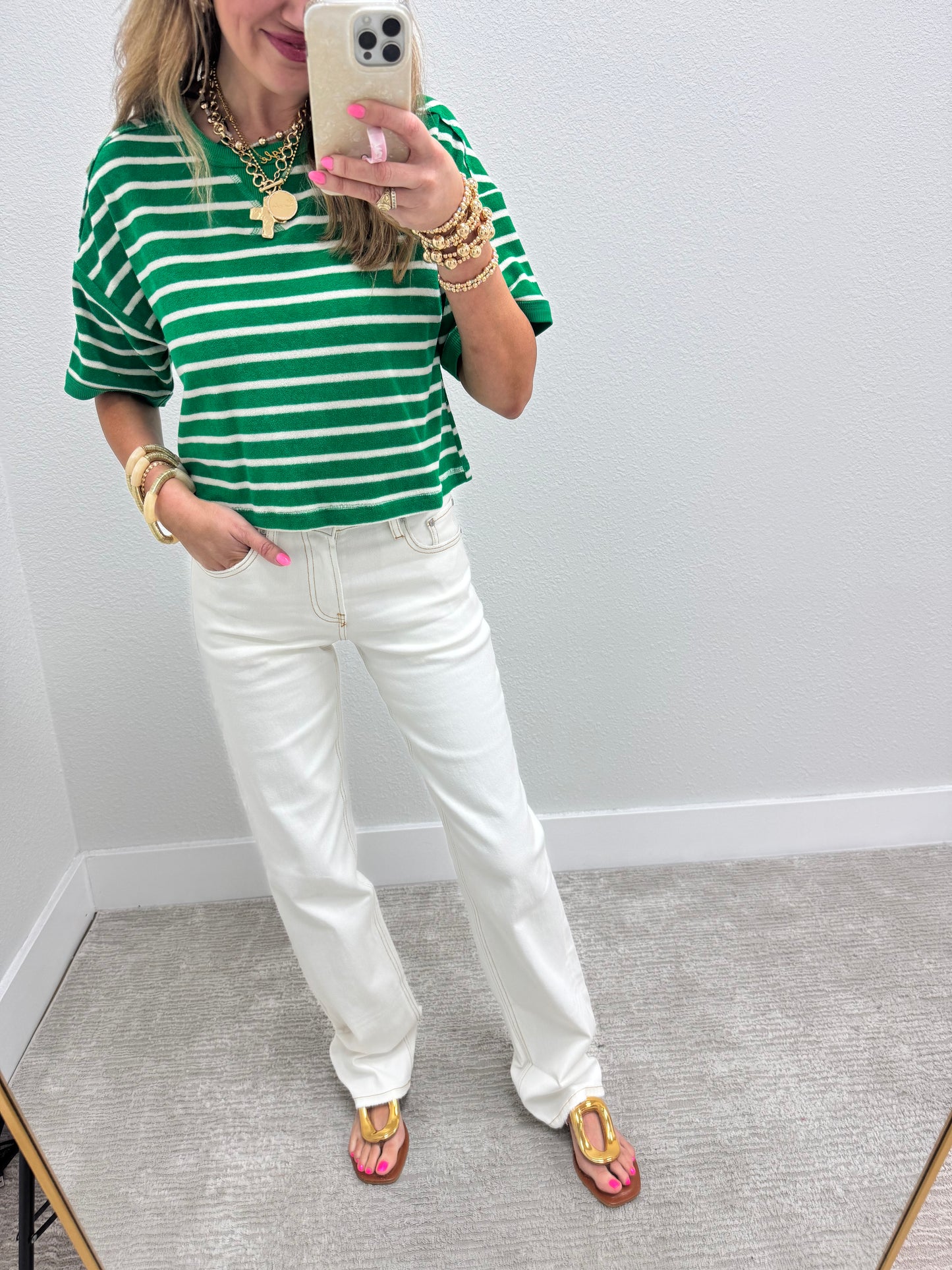 Cream Straight Leg Cuffed Denim