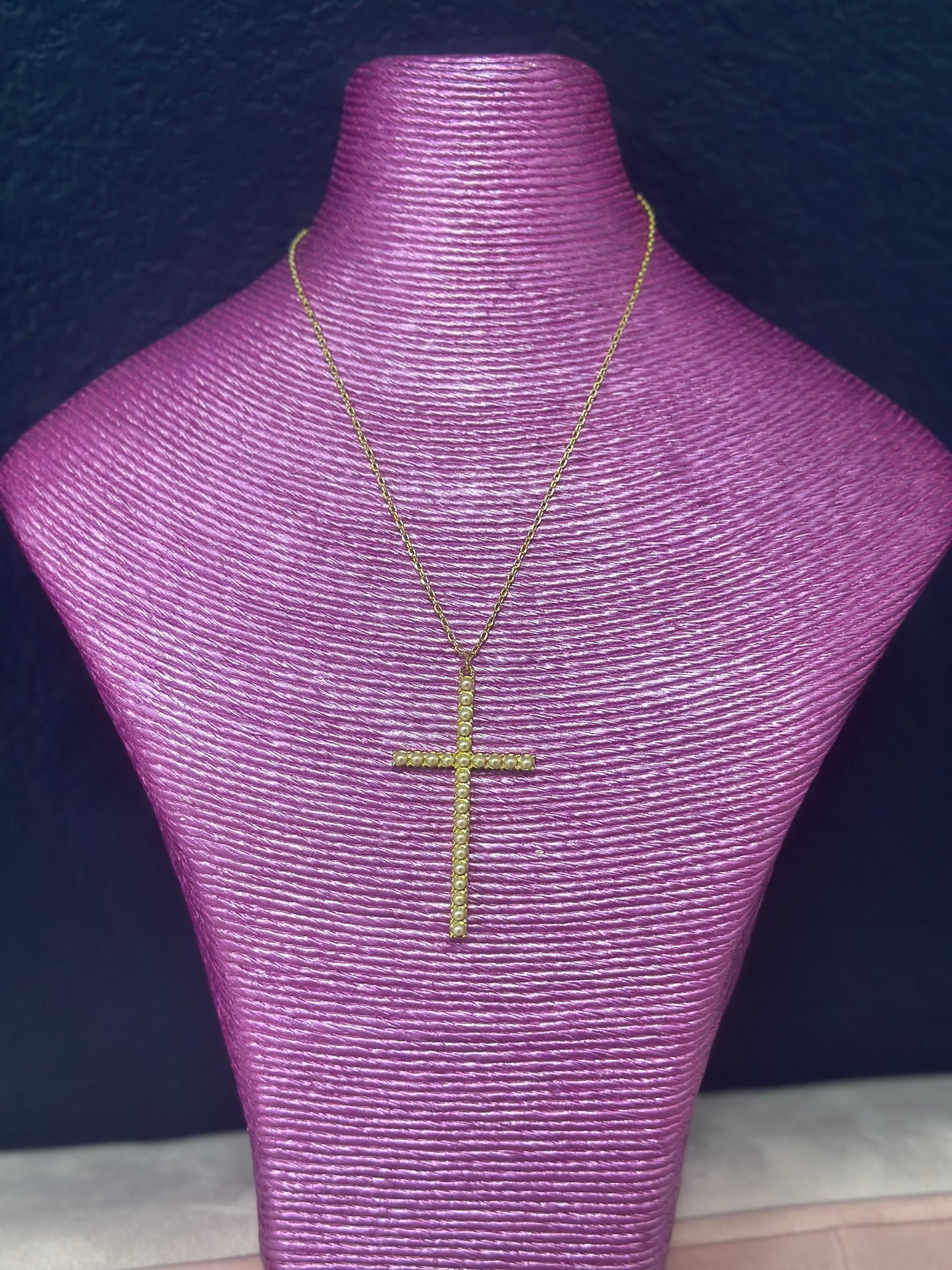 Large Pearl Cross Necklace